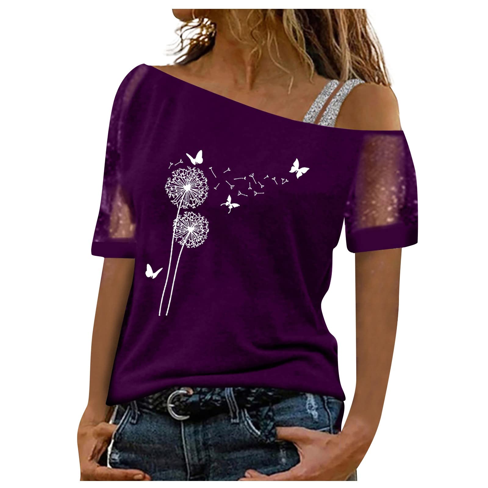 Women's Short Sleeve Printed T-Shirts | Sexy Off Shoulder Graphic Blouse Tops for Women | Casual Summer Outfit, Beach Wear & Party Fashion