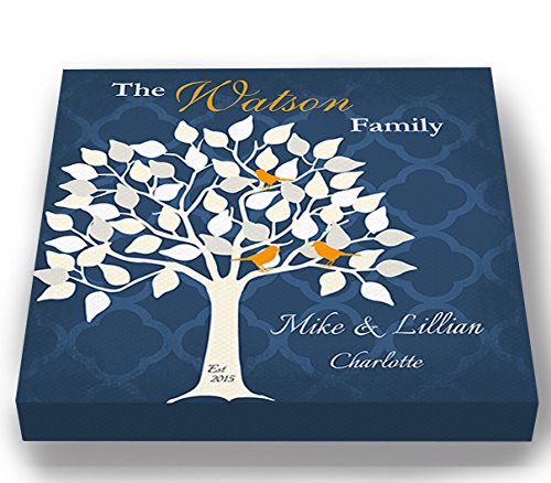 Personalized Family Tree Canvas Wall Art - Custom Anniversary Gift for Wedding, Housewarming, Bridal Shower, Birthday & Retirement - Navy Blue 24x24 Inch - Perfect for Home Decor, Office Parties & Special Occasions