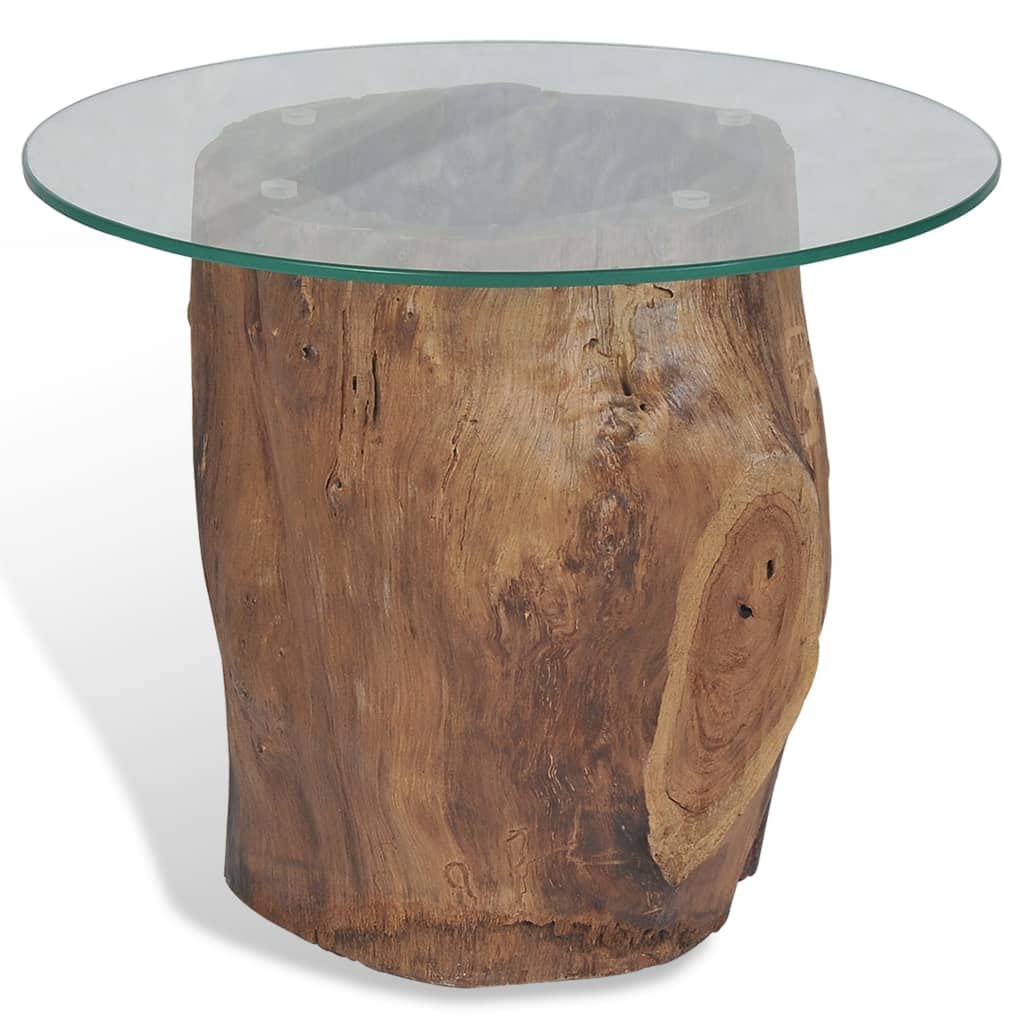 CHARMMA Modern Teak and Glass Coffee Table 19.7