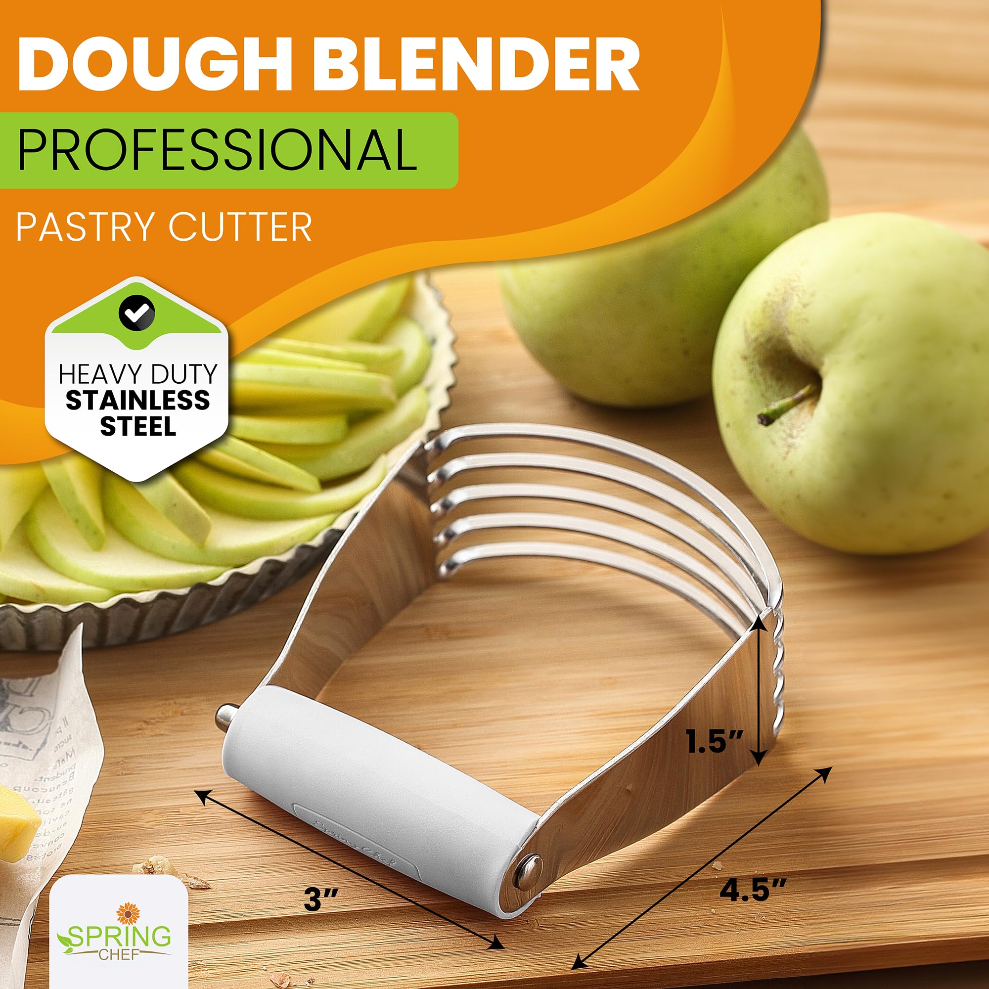 Spring Chef Medium White Dough Blender - Stainless Steel Pastry Cutter with Sharp Blades for Baking, Mixing & Cutting | Dishwasher Safe | Perfect for Pies, Cookies & Pastry Dough