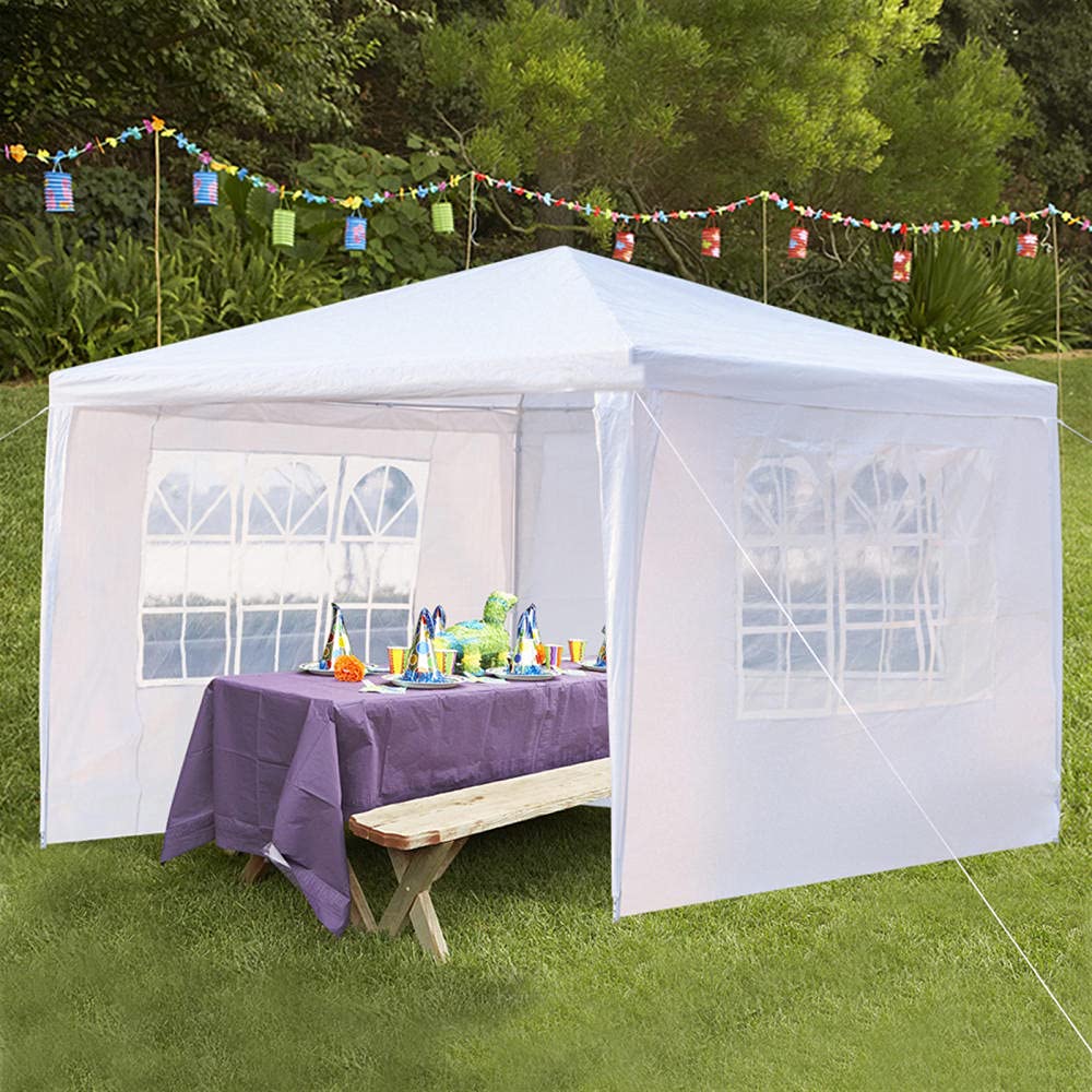 10'x10' Instant Beach Tent with 3 Removable Side Walls - 6 Person Sun Shelter Canopy for Camping, Weddings & Outdoor Events - Easy Setup Commercial Party Tent (White) - Perfect for Beach Days, Picnics & Family Gatherings