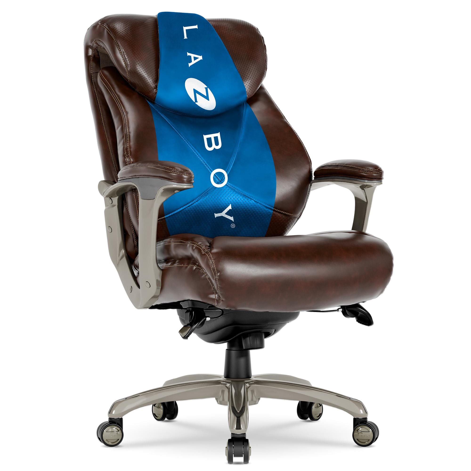 La-Z-Boy Cantania Executive Office Chair with AIR Lumbar Support & Memory Foam Cushions - Ergonomic High Back Desk Chair with Brown Bonded Leather - Perfect for Home Office, Gaming & Workspaces