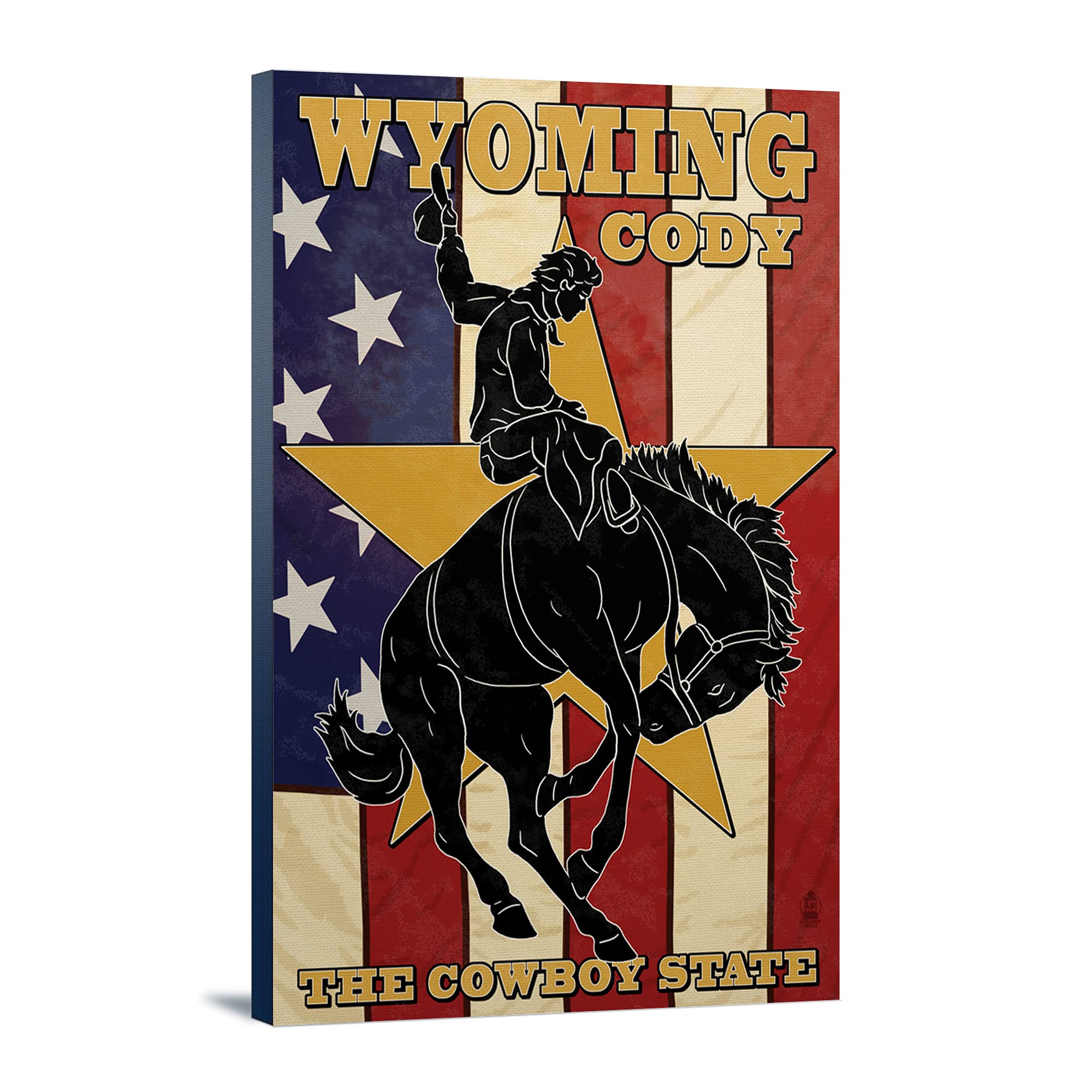 Lantern Press Bucking Bronco Wall Art - 12x18 Wrapped Canvas Print of Cody Wyoming Rodeo Scene - Western Home Decor for Living Room, Office & Cabin