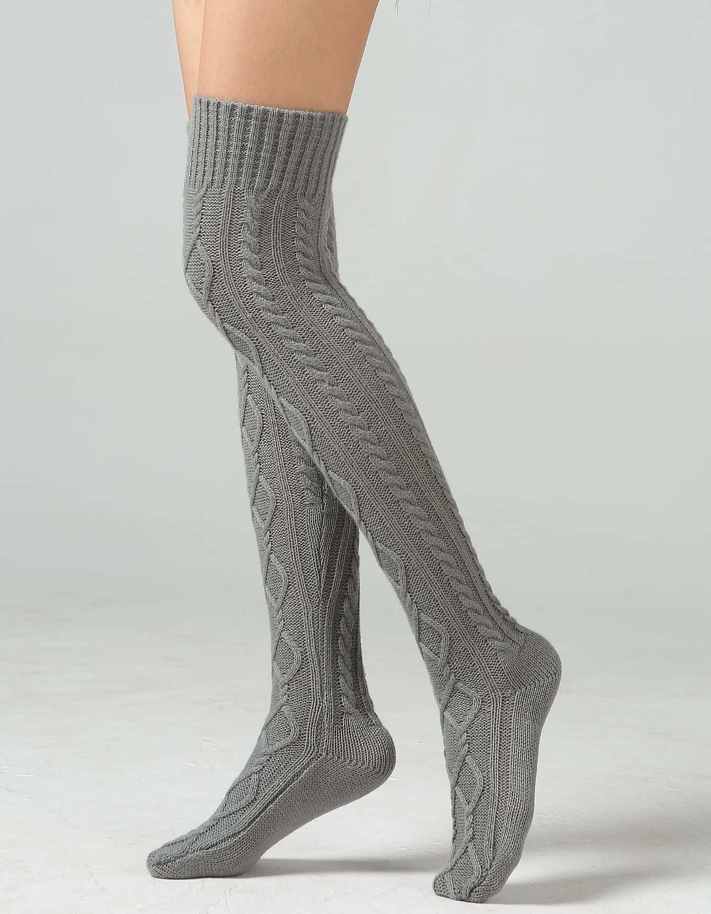 Leoparts Women's Cable Knit Thigh High Boot Socks - Extra Long Over Knee Winter Stockings & Leg Warmers for Boots, Snow Days & Cold Weather Fashion