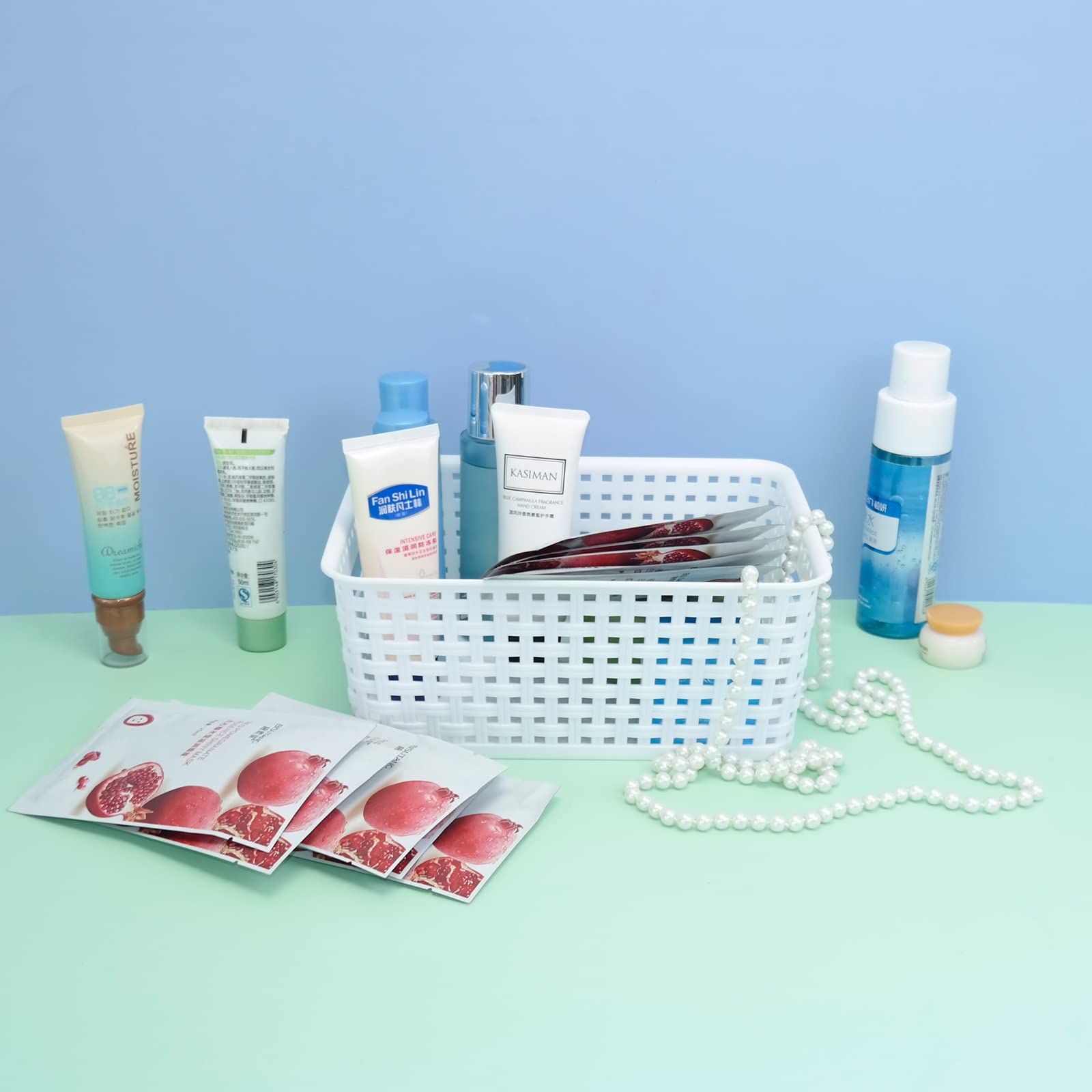 6-Pack White Plastic Storage Baskets - Pantry Organizer for Home & Office