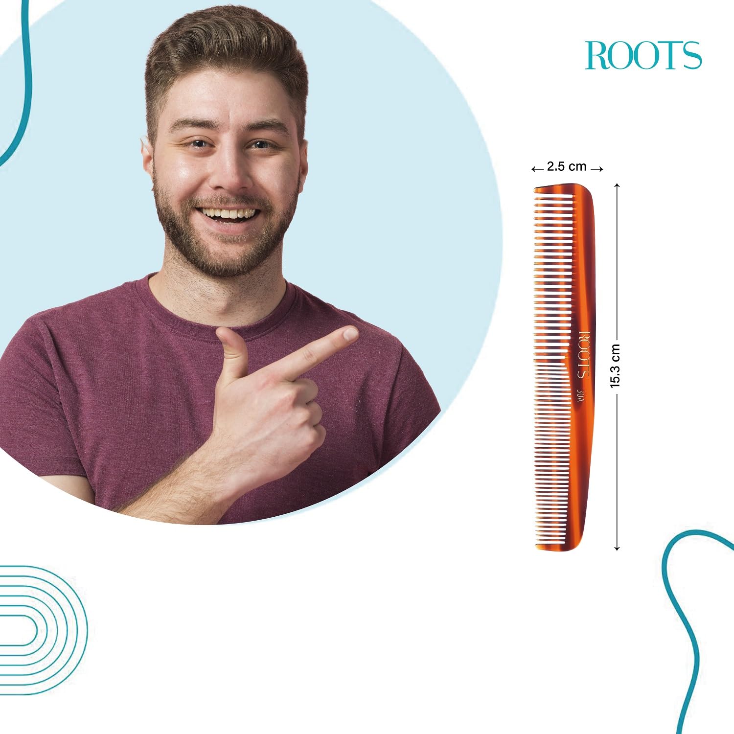 Roots Pocket Hair Comb - Wide & Fine Teeth for Gentle Detangling - Damage-Free Styling for Men & Women - Perfect for Travel, Gym, and Everyday Use - Model 30A