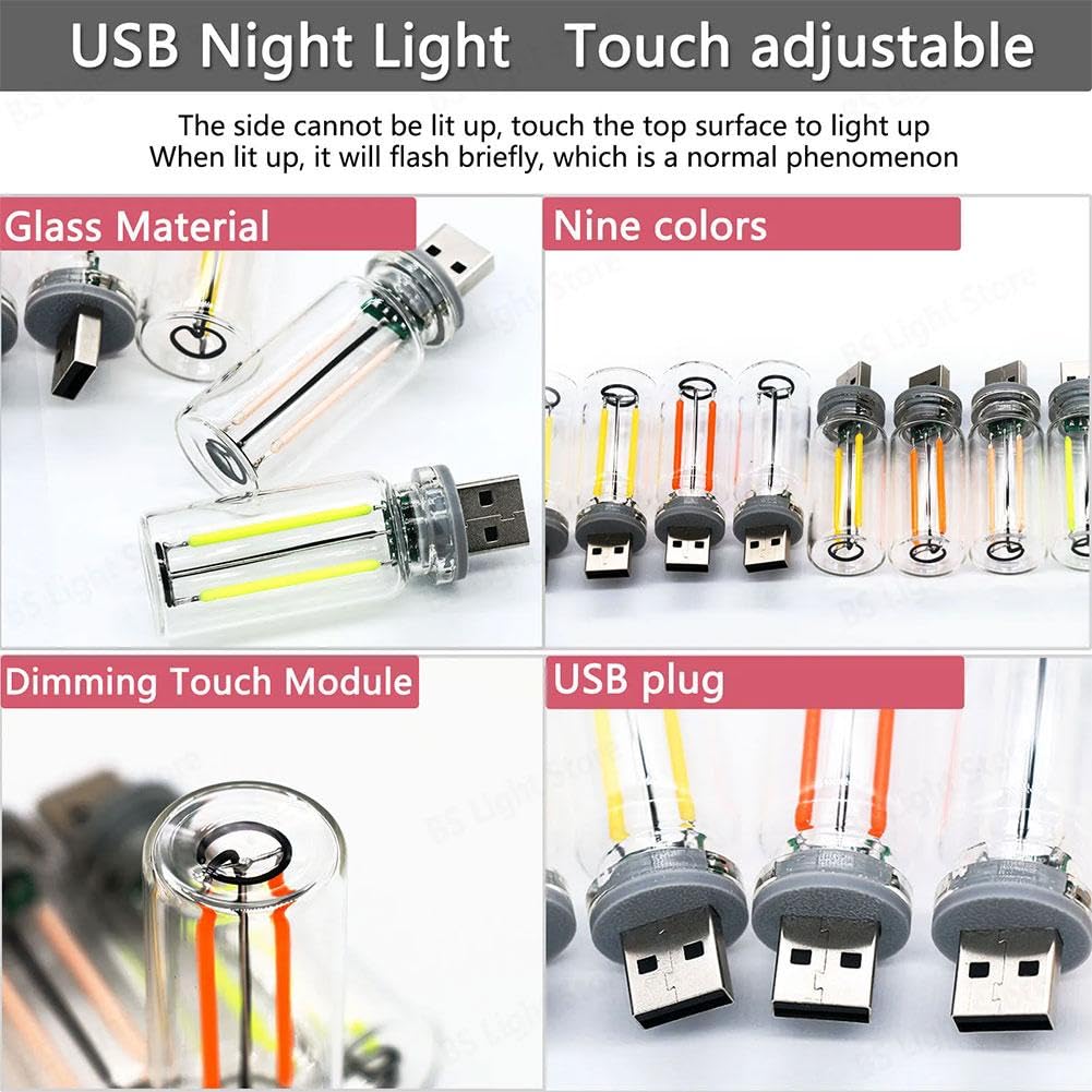 Retro USB LED Car Interior Atmosphere Lamp - Touch Control Dimmable Night Light with Plug-in Charging Port | Perfect for Car Decor, Mood Lighting & Night Driving