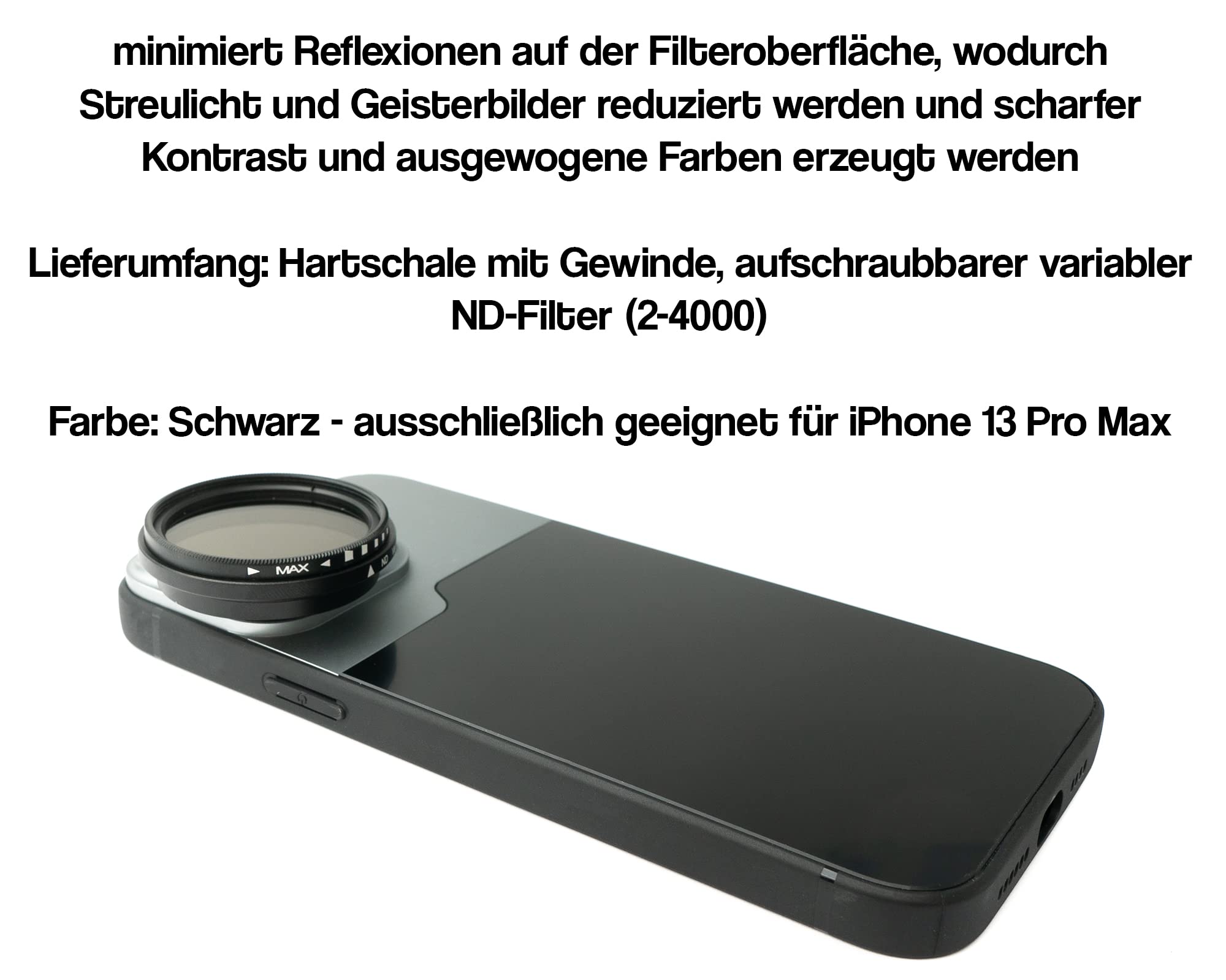 ND Vario Filter 37mm 2 to 4000 Neutral Density Lens with Protective Case - Compatible with iPhone 13 Pro Max Camera - Perfect for Photography, Videography & Outdoor Shooting