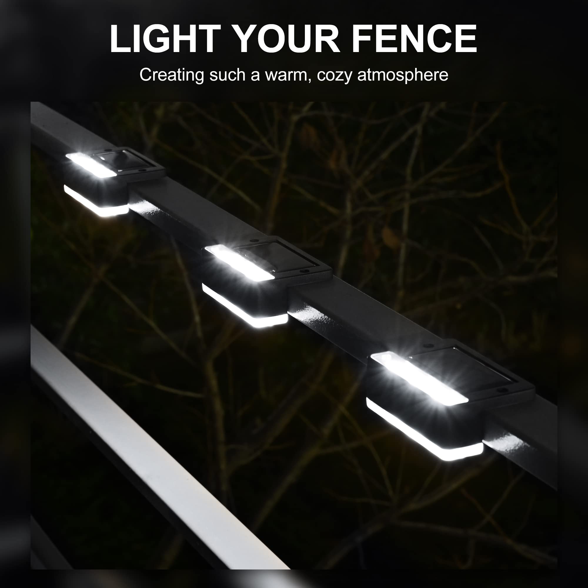 SOLPEX 16 Pack Solar Fence Lights - 6 LED Outdoor Solar Powered Waterproof Lights for Deck, Stair, Front Porch, Balcony, Walkway, Garden, Yard, Patio & Pool Decor - IP65 Waterproof Cold White - Perfect for Nighttime Safety & Landscape Lighting