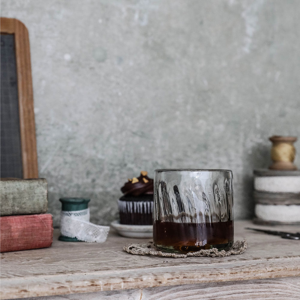 Handblown Fluted Tumbler Glass - 16oz Insulated Drinking Cup for Coffee, Tea & Cocktails - Perfect for Home, Office or Outdoor Use