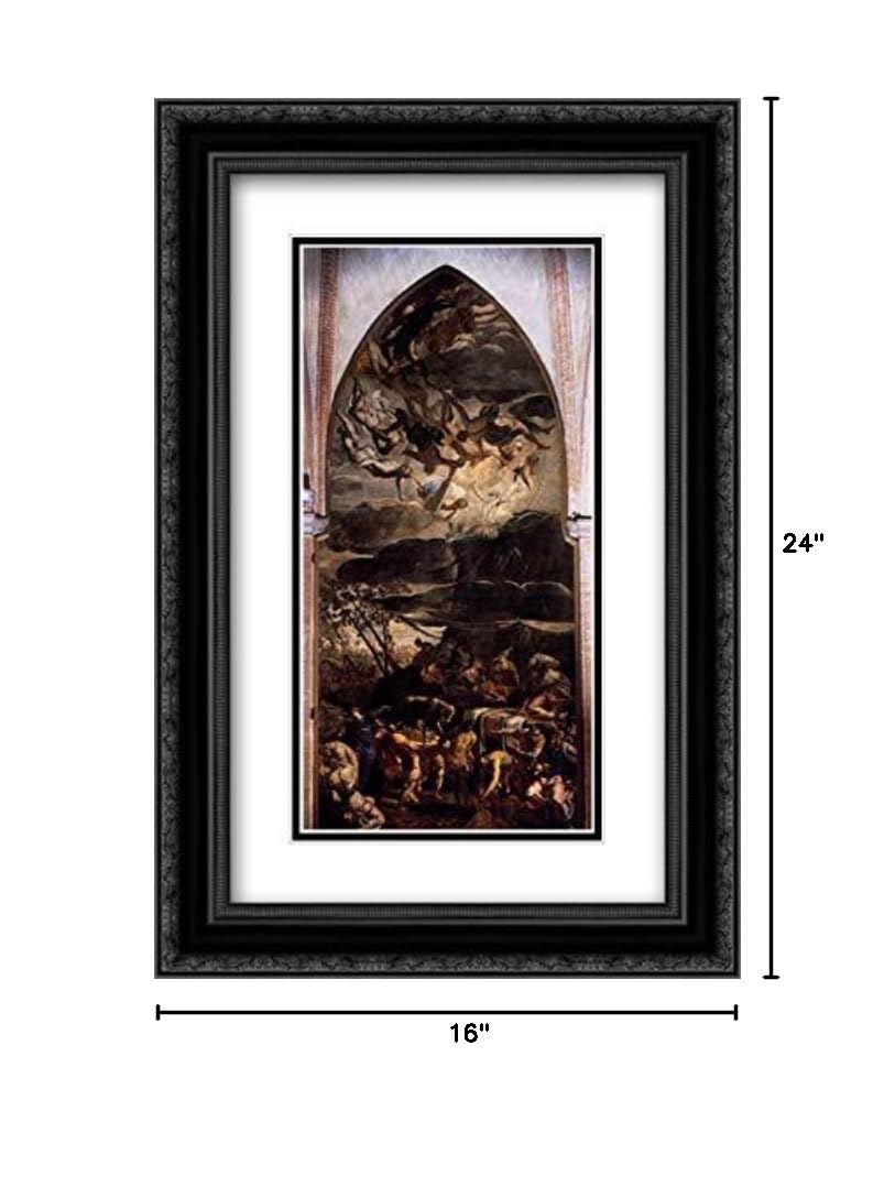 Tintoretto's Moses Receiving The Ten Commandments - 16x24 Black Ornate Framed Museum Art Print with Double Matting | Biblical Wall Decor for Home, Office & Church