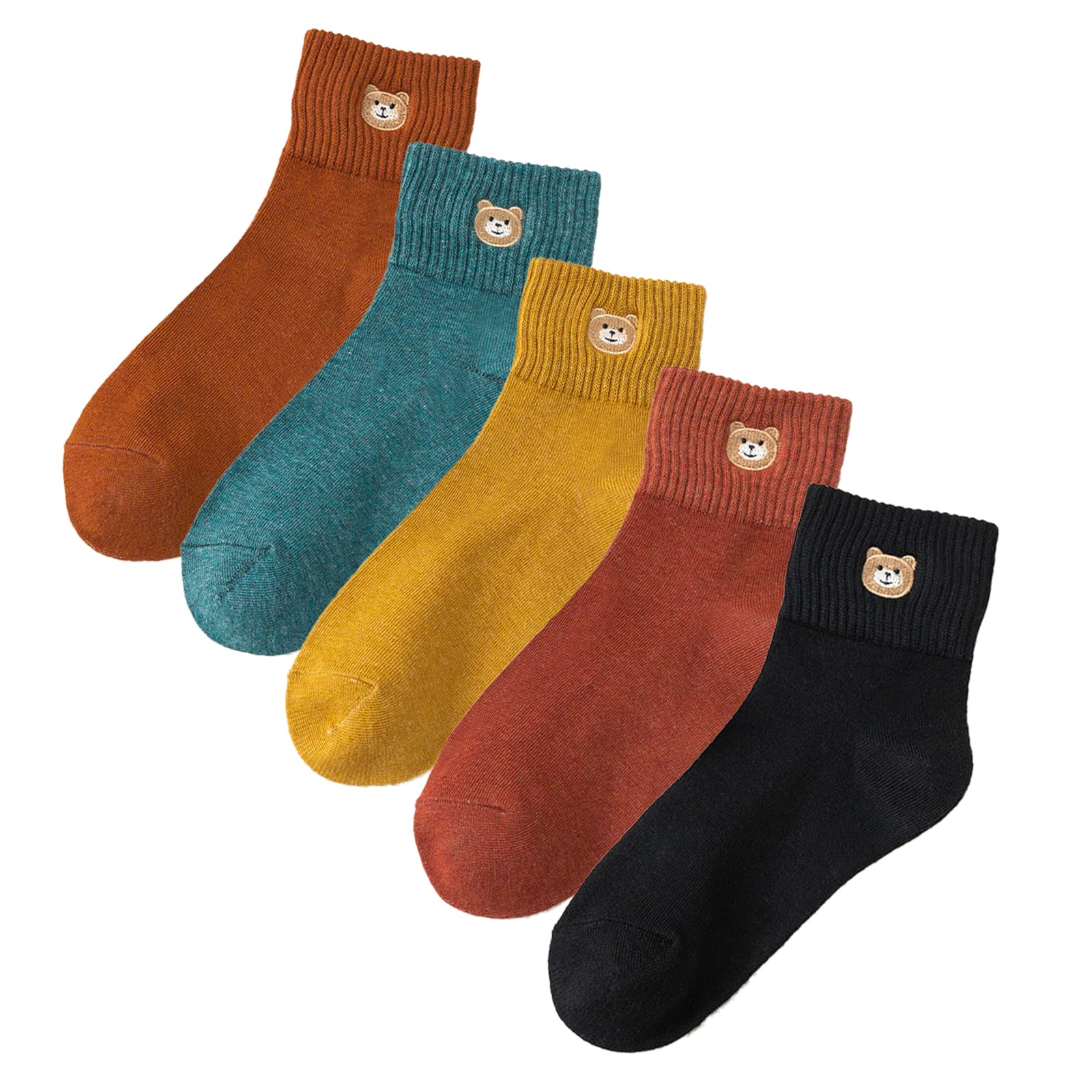 5 Pairs Women's Cute Bear Socks - Soft Animal Embroidery Ankle Socks for Women, Perfect Gift for Her - Cozy Homewear & Casual Outfit Accessories