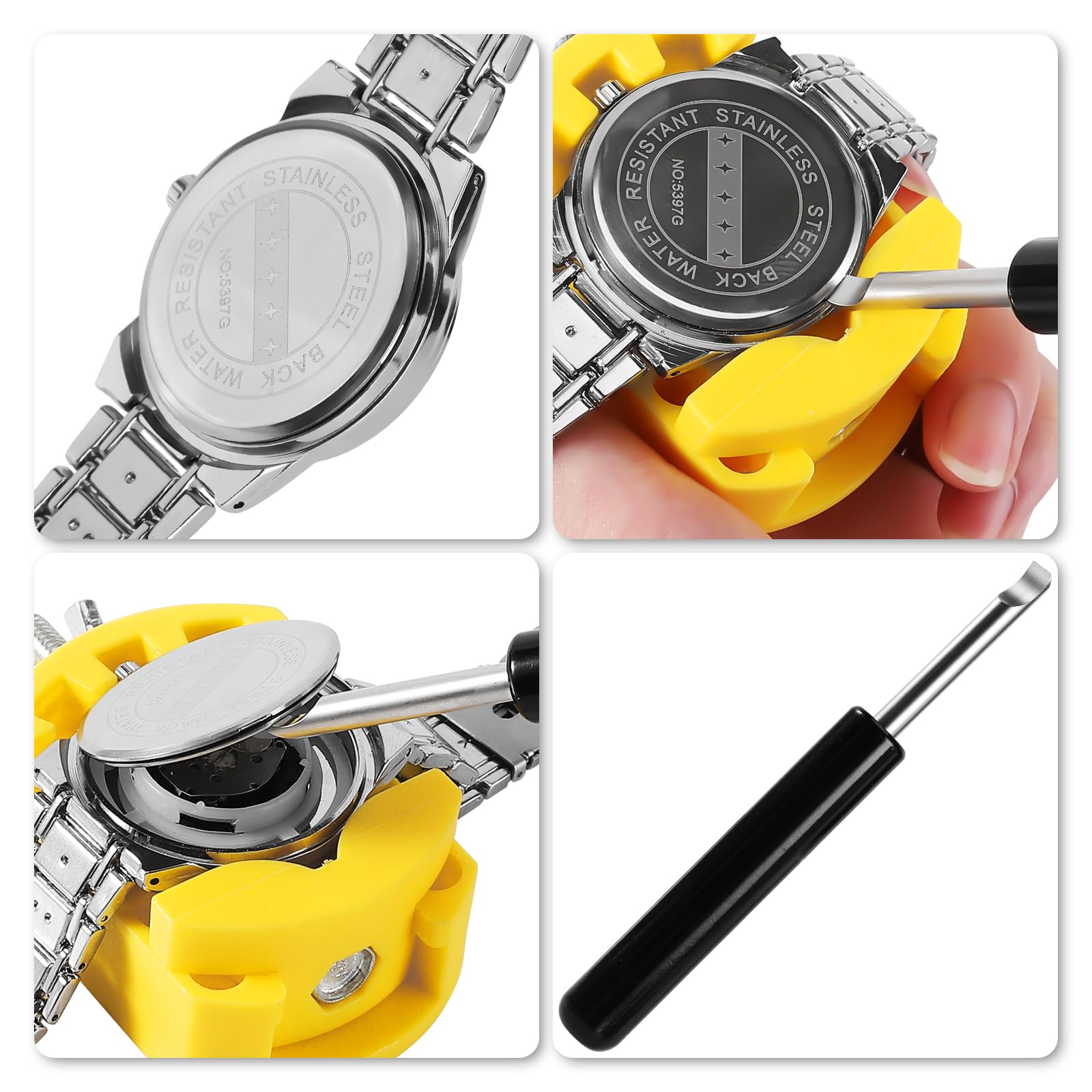 4 PCS Professional Watch Back Removal Tool Kit - Pry Watch Back Case Opener & Battery Replacement Set for Watch Repair - Perfect for Jewelers, Watchmakers & DIY Enthusiasts