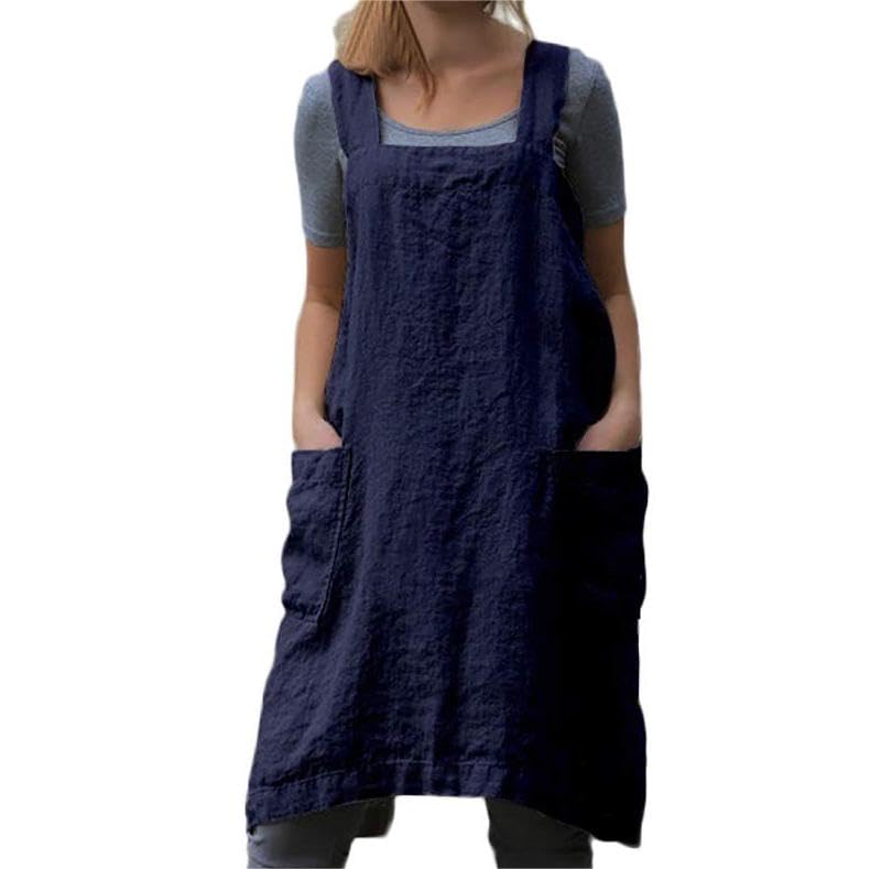Premium Cotton Linen Cross Back Apron for Women - Large Pockets, Adjustable Straps - Perfect for Baking, Cooking, BBQ, Grilling & Kitchen Activities