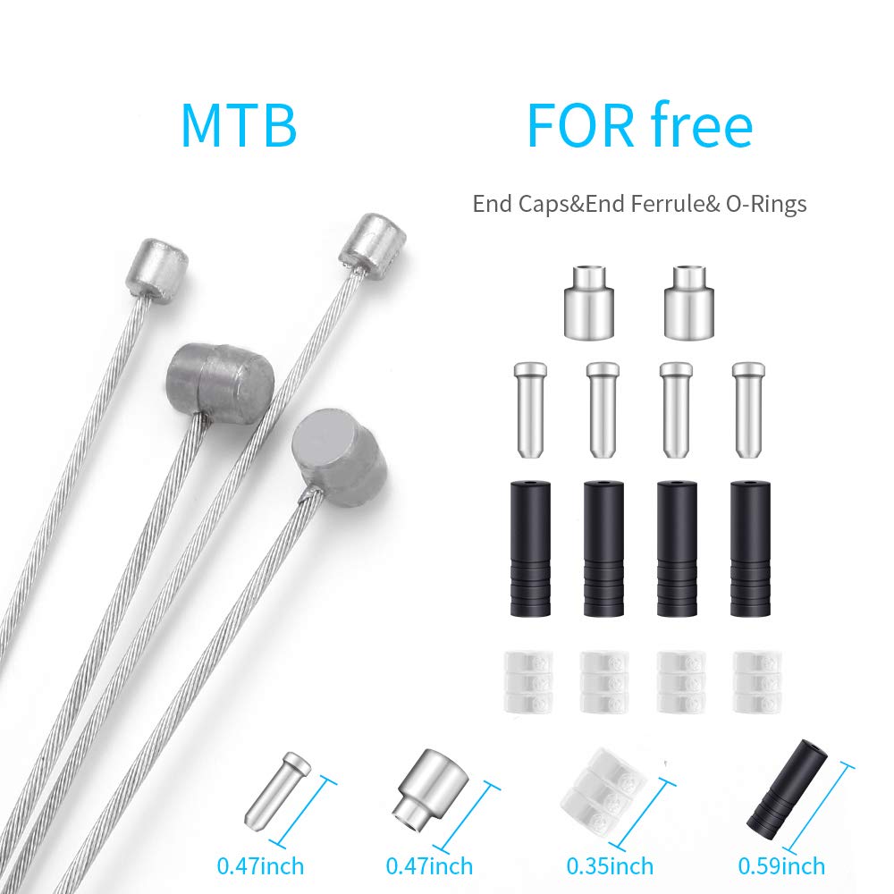 Universal Mountain Bike Brake & Gear Shift Cable Kit - 2M Long Inner Wire Set with Alloy End Caps - Compatible with MTB & Mountain Bikes - Perfect for Brake Replacement & Gear Adjustment