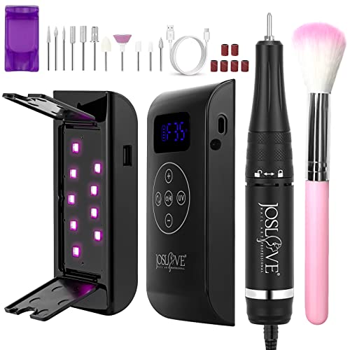 JOSLOVE Professional Electric Nail Drill Kit with LED Nail Lamp - 35000RPM Rechargeable Manicure & Pedicure Tool for Acrylic Nails, Includes Nail Drill Bits (Black) - Perfect for Salon & Home Nail Care