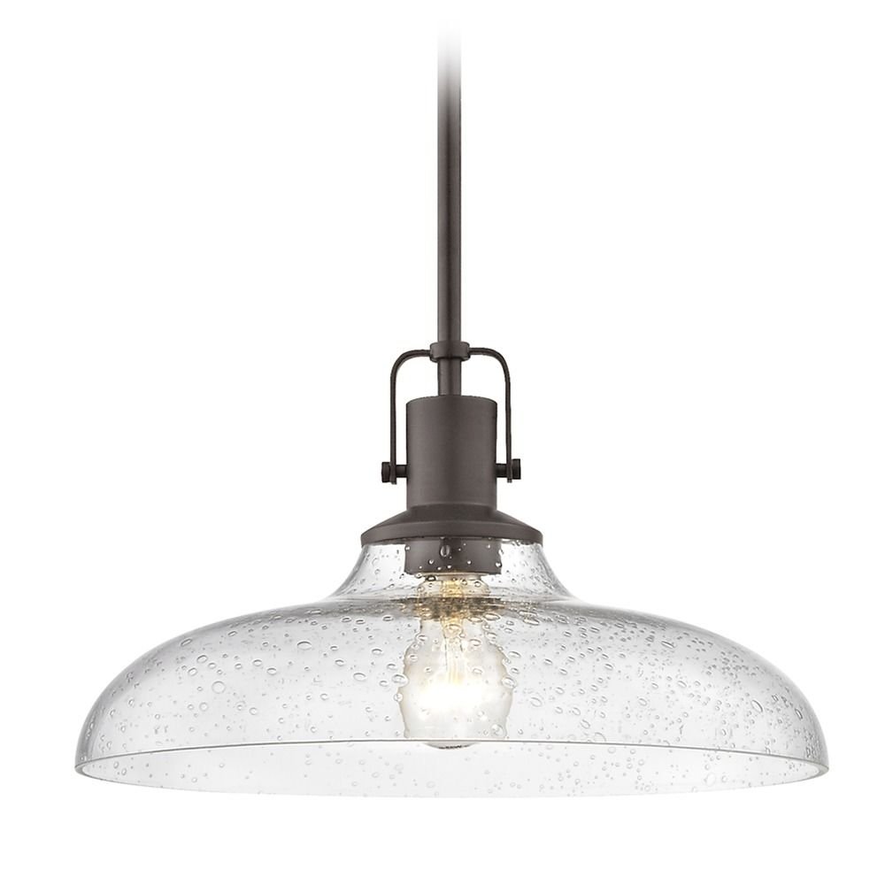 14-Inch Seeded Glass Farmhouse Bronze Pendant Light - Perfect for Kitchen Island, Dining Room, and Rustic Home Decor