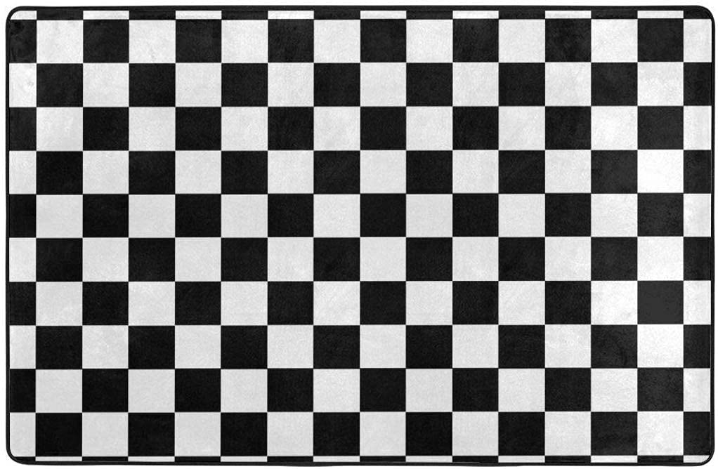 Black and White Checkered Flag Racing Area Rug - Soft Washable Grid Carpet with Non-Slip Backing for Living Room, Bedroom, Kitchen, Dining Room & Home Office (5.3ft x 4ft) - Perfect for Racing Themed Decor, Man Cave, Game Room & Sports Enthusiast Gifts