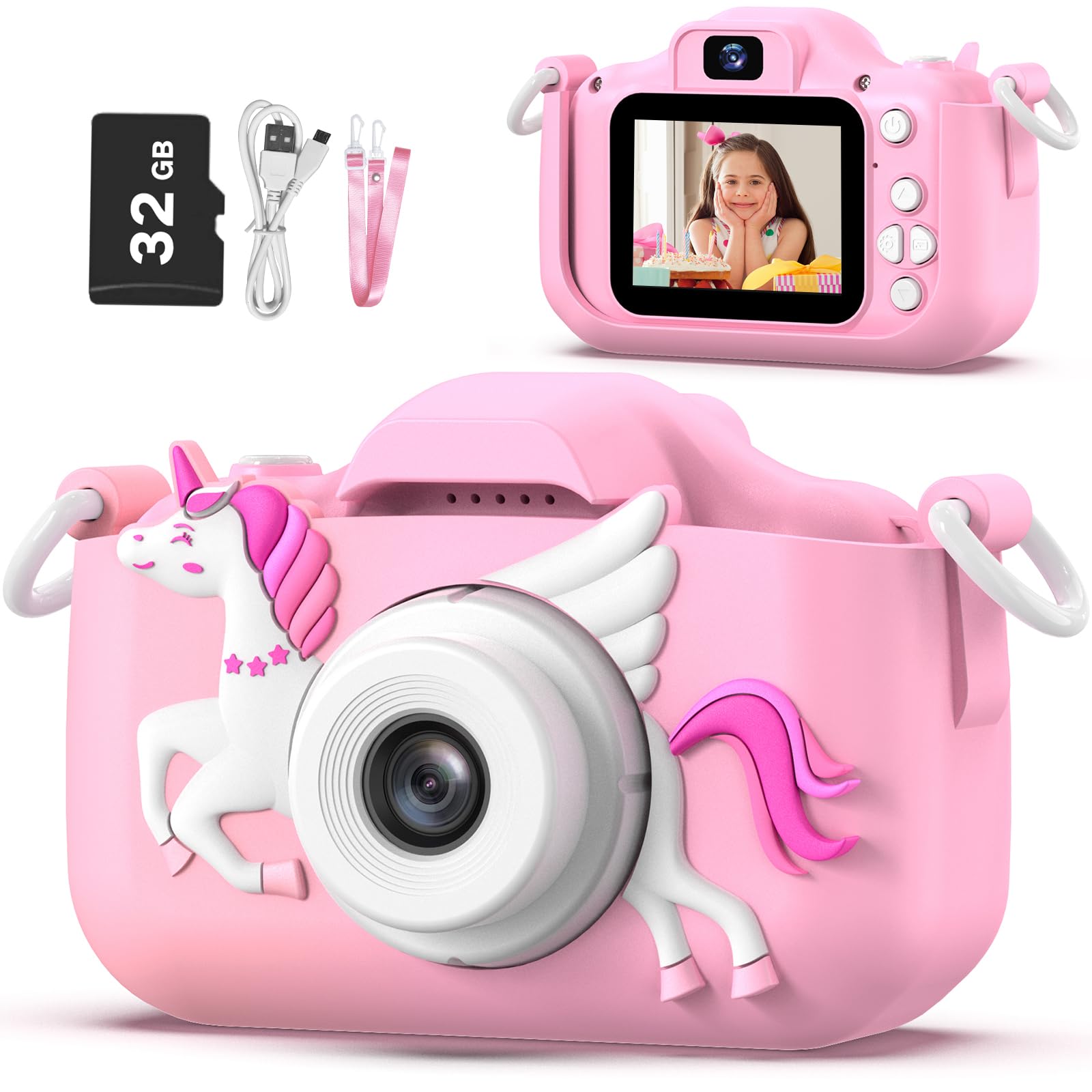 Pink Kids Digital Camera for Girls Age 3-12 | Selfie Camera Toy with Photo Fun Features | Perfect Christmas & Birthday Gift for 3-9 Year Old Girls | Great for Travel, Parties & Creative Play