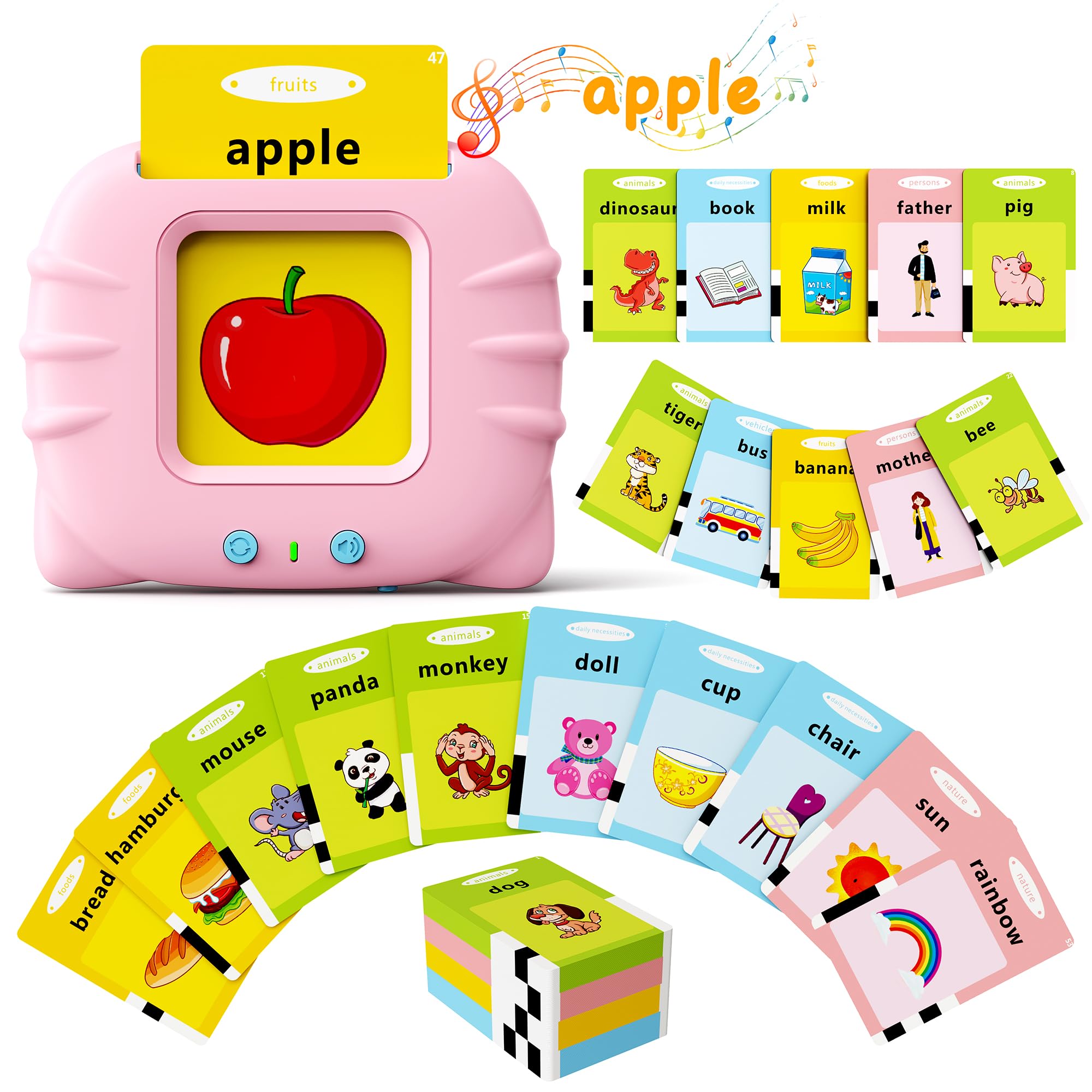 Bravokids Talking Flash Cards for Toddlers - 112 Double Sided Preschool Learning Toys | Interactive Educational Sensory Toys for Boys & Girls Ages 1-6 | Perfect Gift for Kids (Pink) - Ideal for Early Childhood Development & Homeschooling Activities