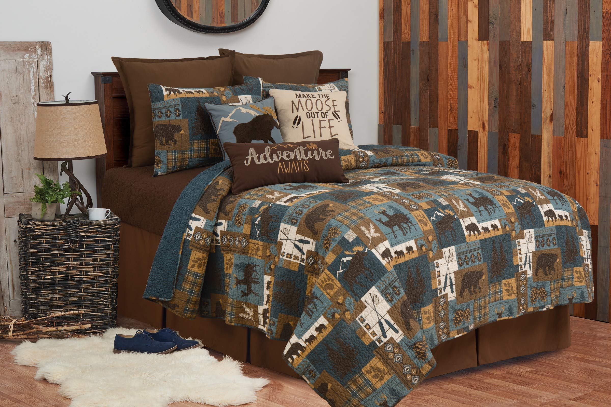 Timber Trails Sky 3-Piece King Quilt Set - Blue, Tan & Brown Cabin Woods Pattern Bedding with Shams | Rustic Cabin Decor for Cozy Bedroom Retreat