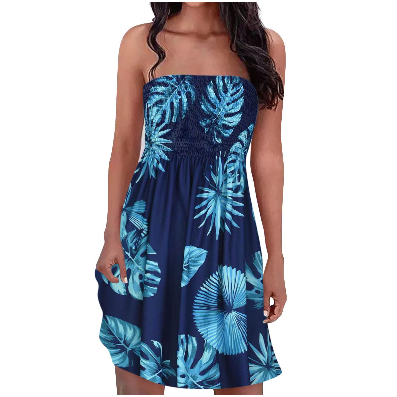 Women's Sleeveless Floral Print Summer Dress - Off Shoulder Cocktail Party Swing Dress with Flowy Tube Top | Perfect for Beach Vacations, Date Nights & Outdoor Weddings
