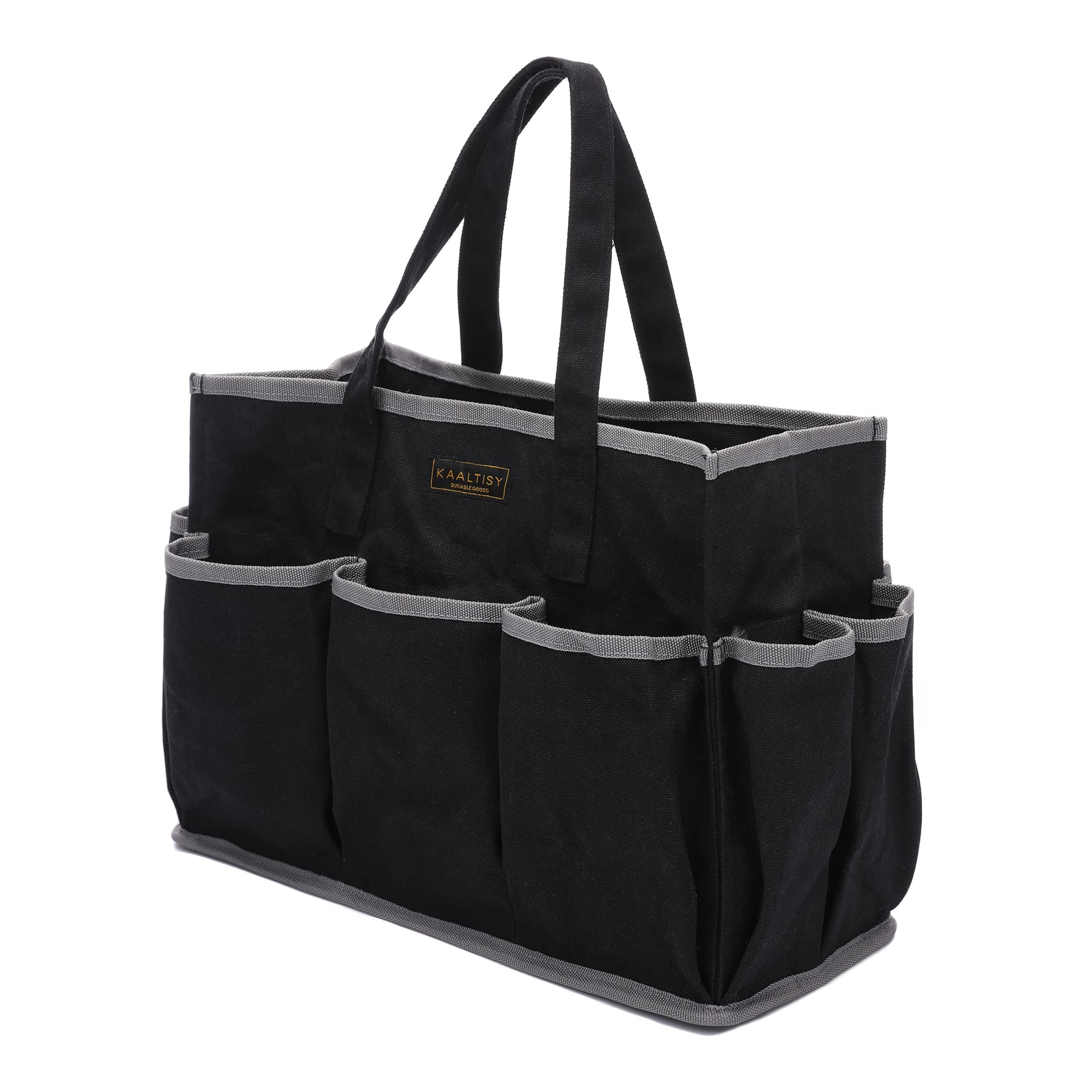 Durable 16OZ Waxed Canvas Tool Tote Bag with Large Main Compartment & 10 Small Pockets - Heavy Duty Multi-Pocket Tool Organizer for Mechanics, Gardeners & DIY Craftsmen | Perfect for Workshop, Garage & Outdoor Projects | Black