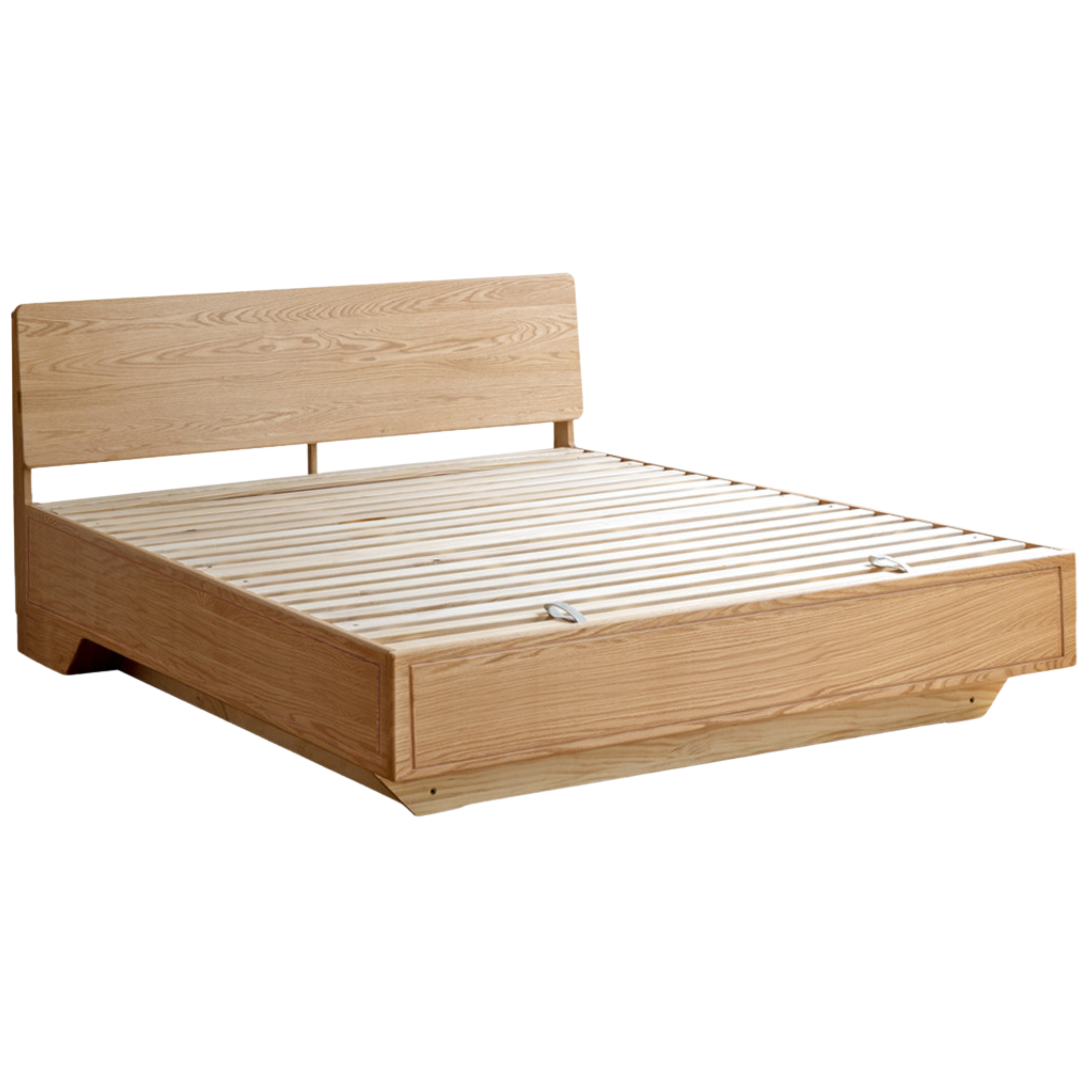 Solid Oak & Black Walnut Wood Floating Platform Bed with LED Lighting - Modern Bedroom Furniture for Contemporary Home Decor