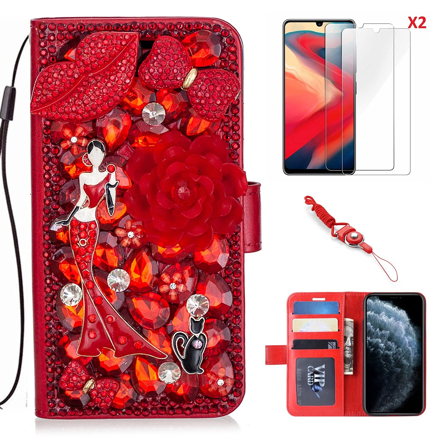 Nokia 2 V Tella Case with Screen Protector - Bling Diamond Wallet Cover for Women | Perfect for Work & Travel
