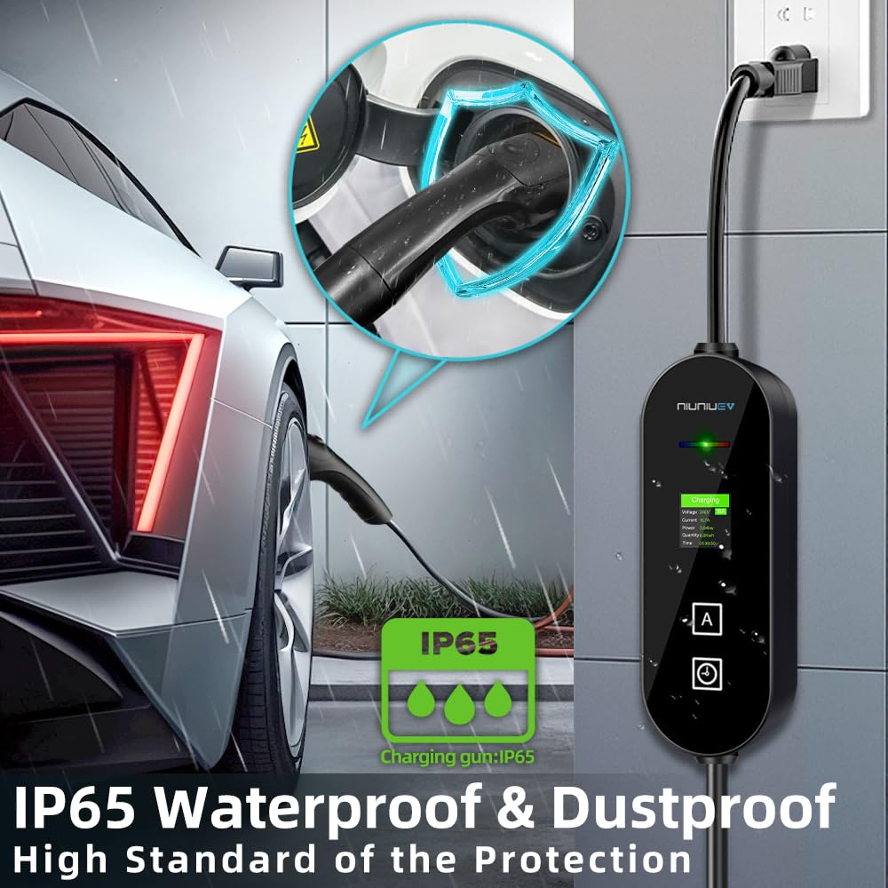 Level 1+2 EV Charger (8-16 Amp) 110V-240V J1772 Compatible Electric Car Charging Station with NEMA 6-20P & 5-15P Plugs - Portable Travel Charger for Tesla, Chevy, Nissan & More - Home & On-The-Go Charging Solution