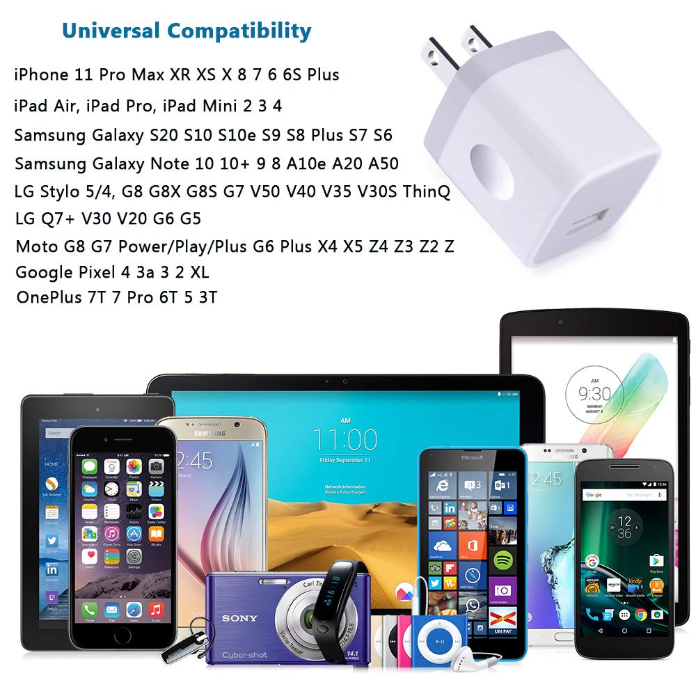 5-Pack USB Wall Charger - 1A/5V Single Port Fast Charging Block for iPhone 15/14/13/12/11/Pro/Max/SE/X/8/7/6, iPad, Samsung, LG, Kindle & Android Devices | Compact Cube Design | Perfect for Home, Office & Travel Charging