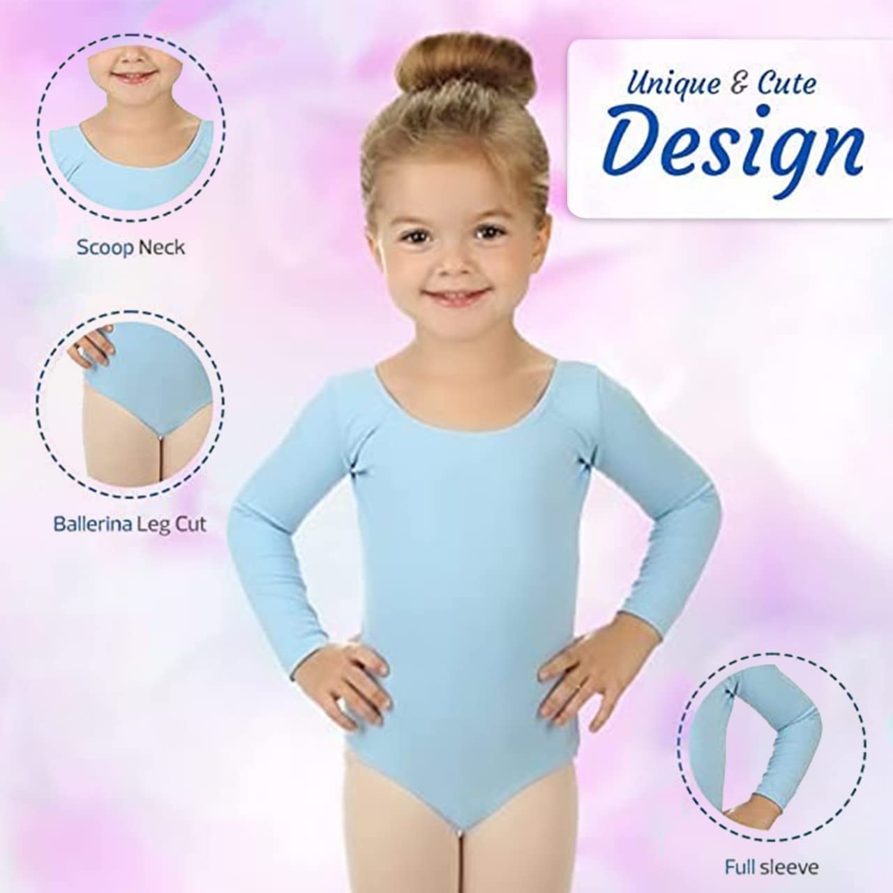 Girls Gymnastics Leotards - Long Sleeve Scoop Neck Dance Leotard for Ballet, Cheerleading & Rhythmic Gymnastics Practice