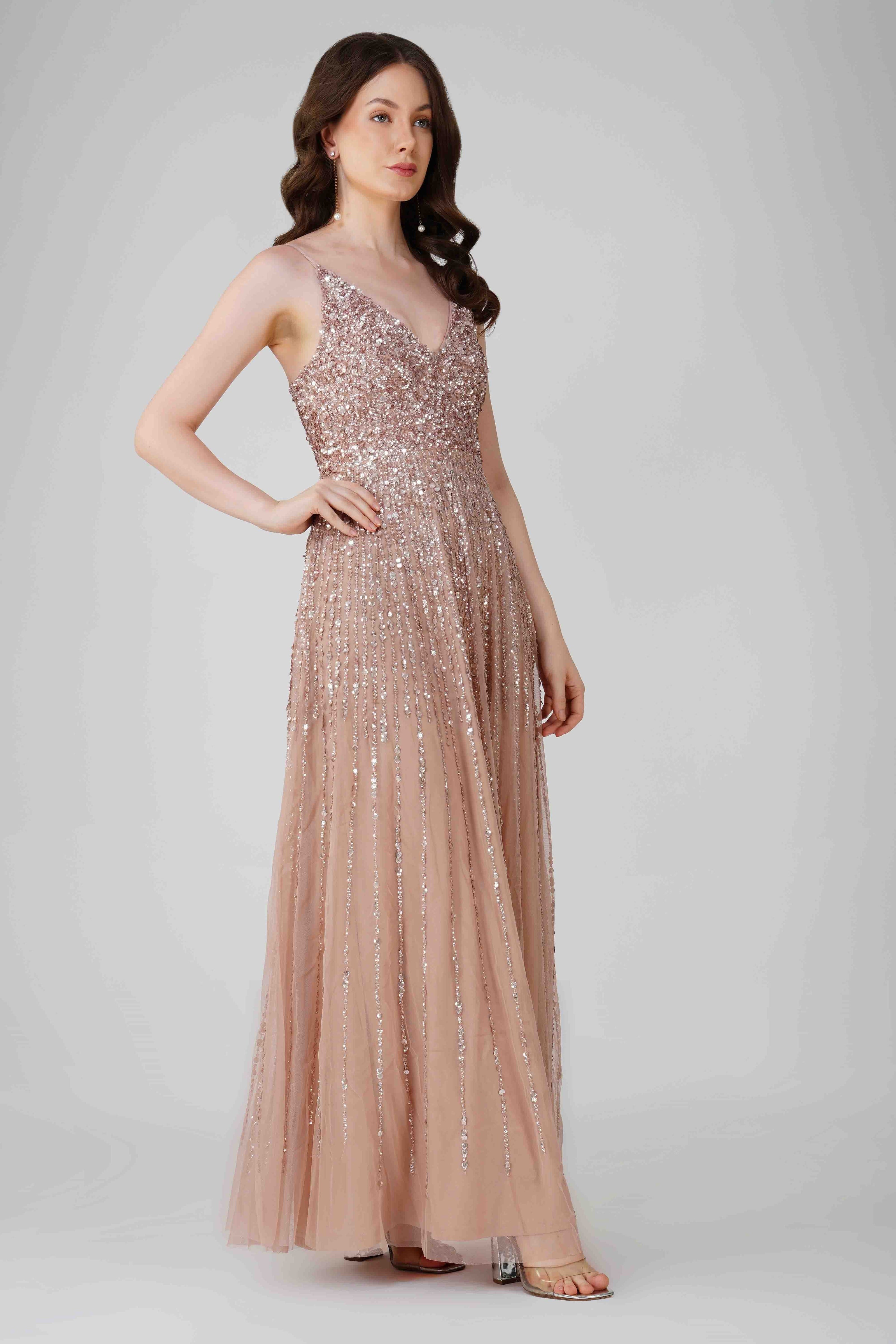 Elegant Legacy Embellished Maxi Dress in Mink - Perfect for Weddings, Parties & Special Occasions