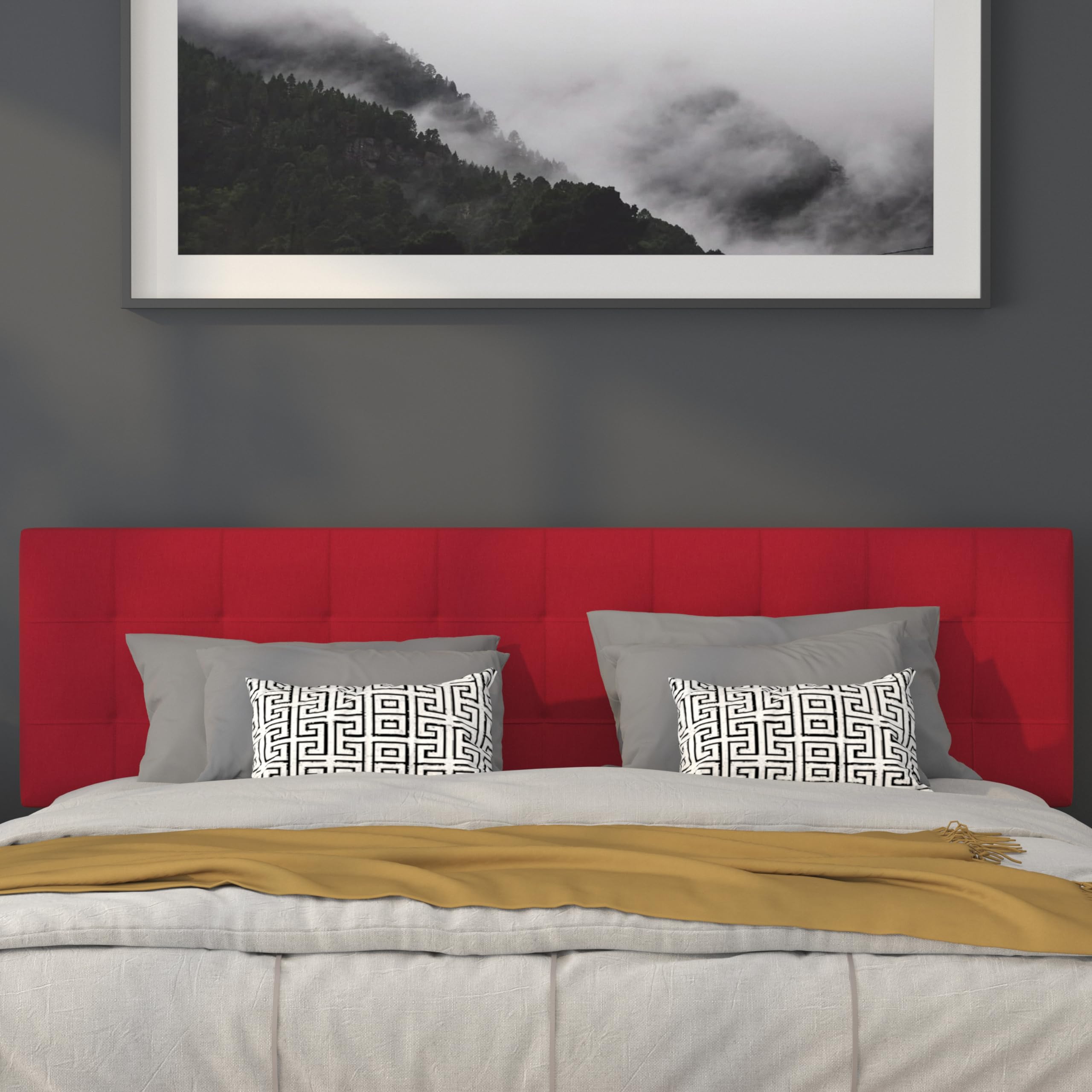 Quilted Tufted Upholstered King Size Headboard - Red Fabric Luxury Bed Frame for Master Bedroom Decor | Perfect for Modern, Traditional & Farmhouse Style Bedrooms