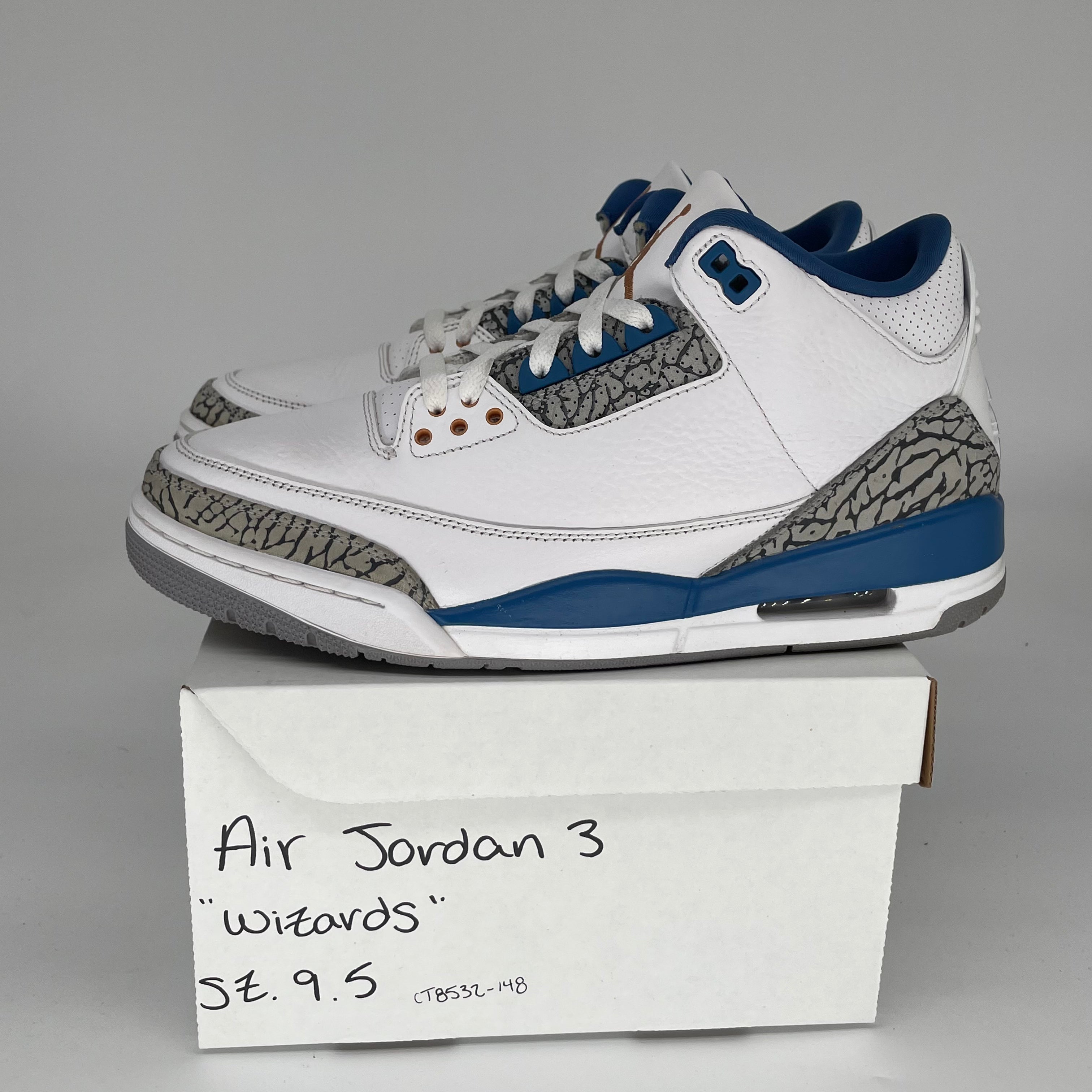 Original Air Jordan 3 Retro 'Wizards' Basketball Shoes - Men's Size 9.5 (CT8532-148) - Perfect for Streetwear & Sneaker Collectors