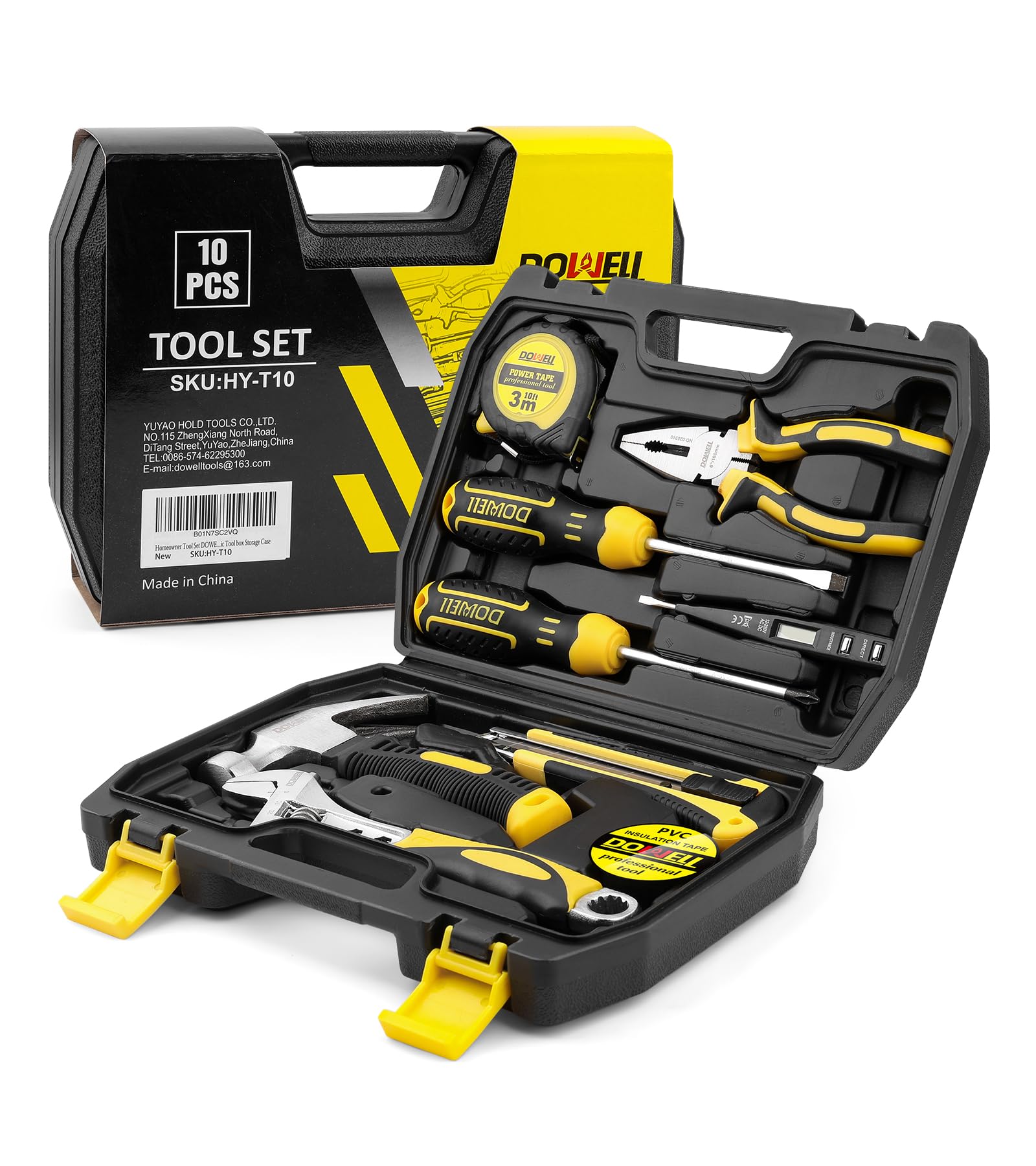 DOWELL 10-Piece Mini Portable Tool Kit with Plastic Storage Case - Compact Hand Tool Set for Home Repair, DIY Projects & Emergency Fixes - Perfect for Household Maintenance, Car Repairs & Crafting