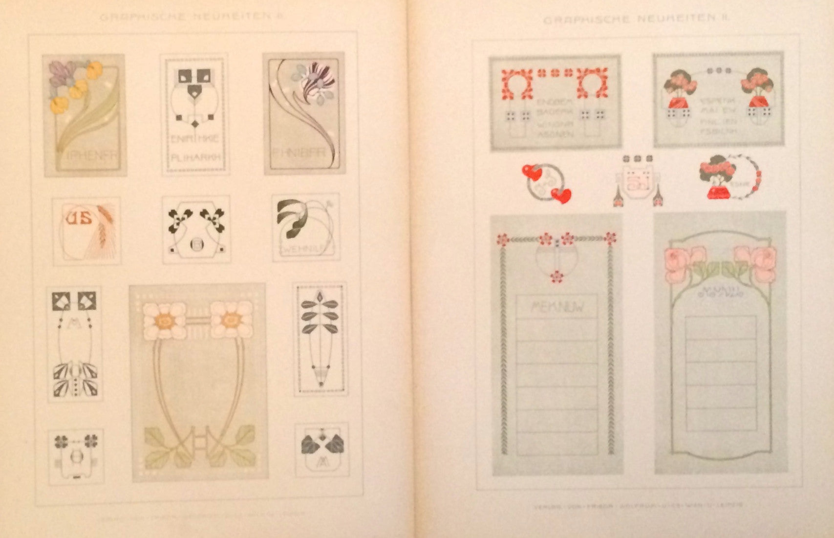 1900 Original German Art Nouveau Posters with Delicate Borders - Graphische Neuheiten Set #319 - Vintage Home Decor & Art Collection Display