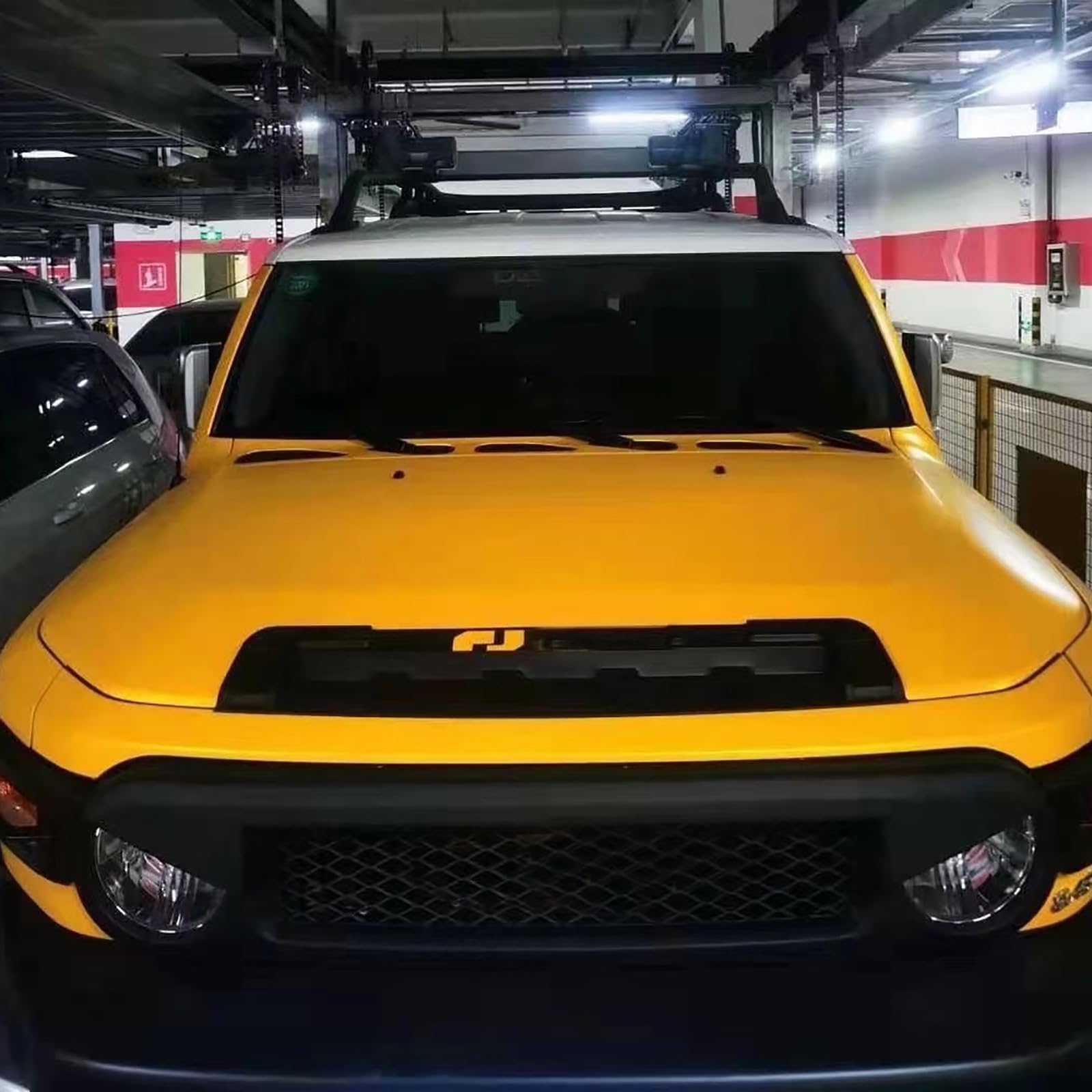 2007-2021 Toyota FJ Cruiser Front Hood Grill Cover - Yellow Bonnet Trim with LED Lamp | Durable ABS Plastic Replacement Part for Off-Road & Daily Driving Protection