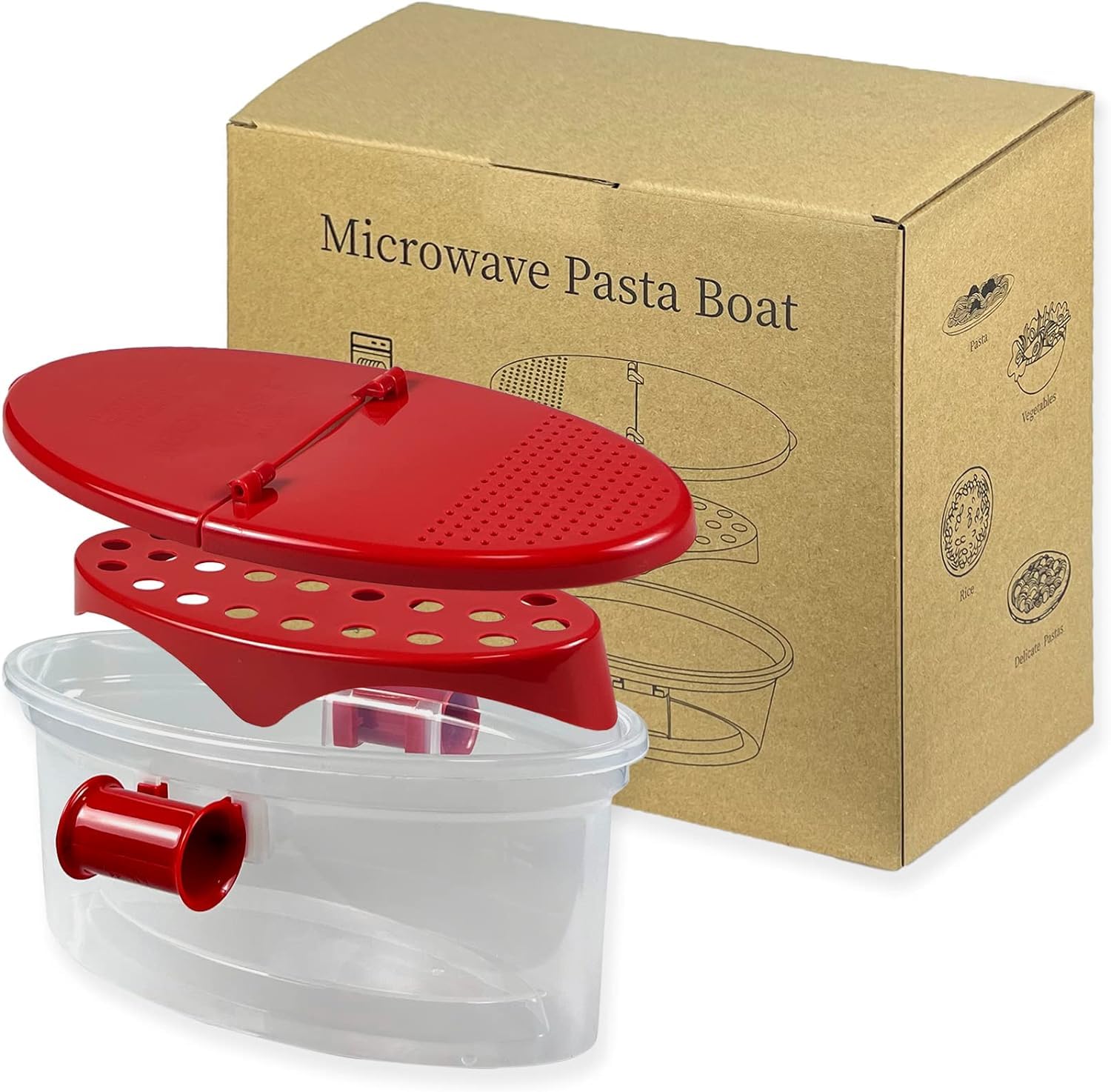 Microwave Pasta Boat with Strainer - Quick Cooking Container for Rice, Vegetables, Chicken | Perfect for Dorm Rooms, Office Lunches & Quick Meals