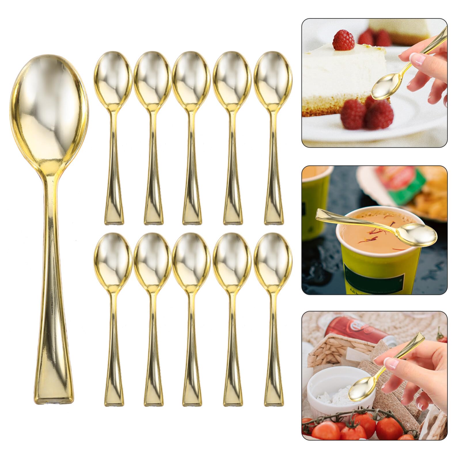24Pcs Mini Gold Plastic Spoons - Elegant Dessert Tasting Spoons for Christmas Decor, Appetizers, Honey Sampling & Party Supplies - Perfect for Holiday Parties, Wedding Receptions & Catering Events