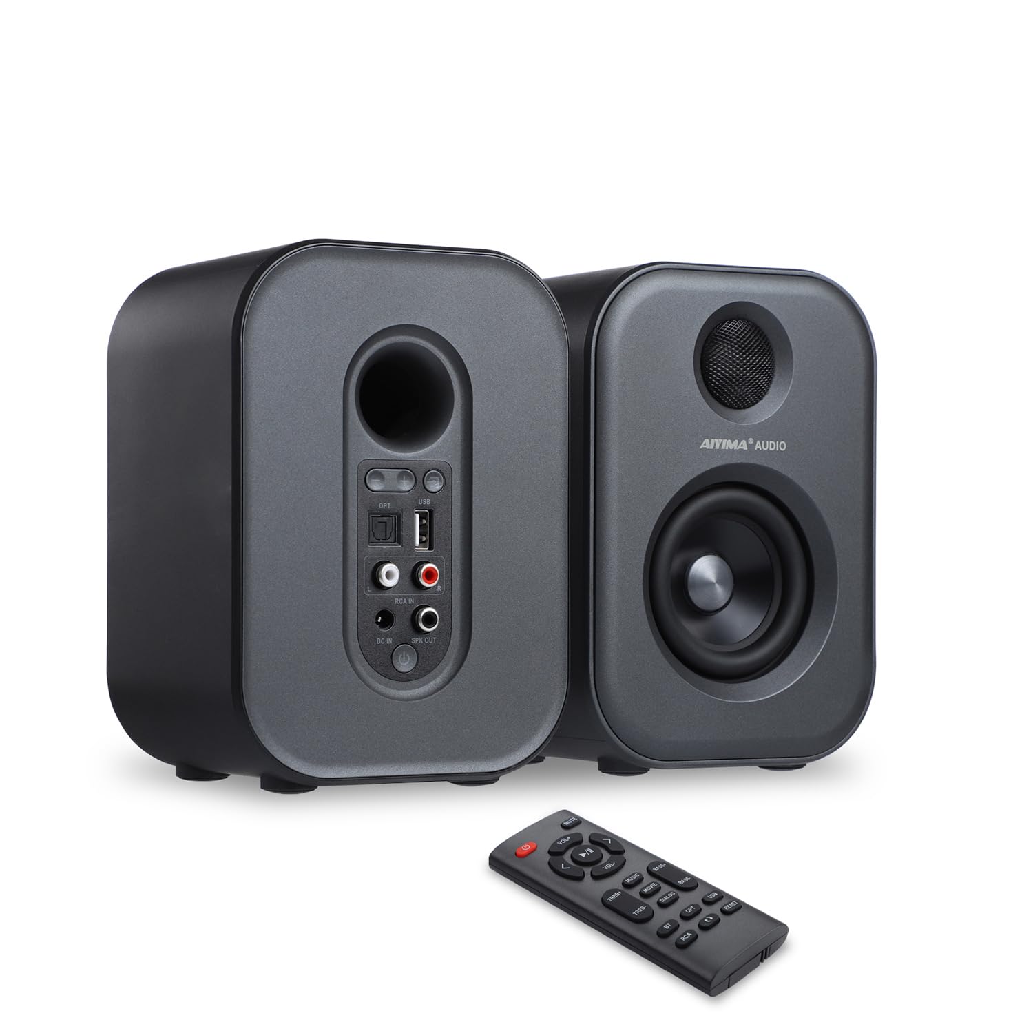 AIYIMA S400 80W 2.0 Channel Bluetooth Bookshelf Speakers with Woofer & Horn Tweeter - Optical/RCA/USB Input, Remote Control - Perfect for Home Theater, Gaming & Music Streaming