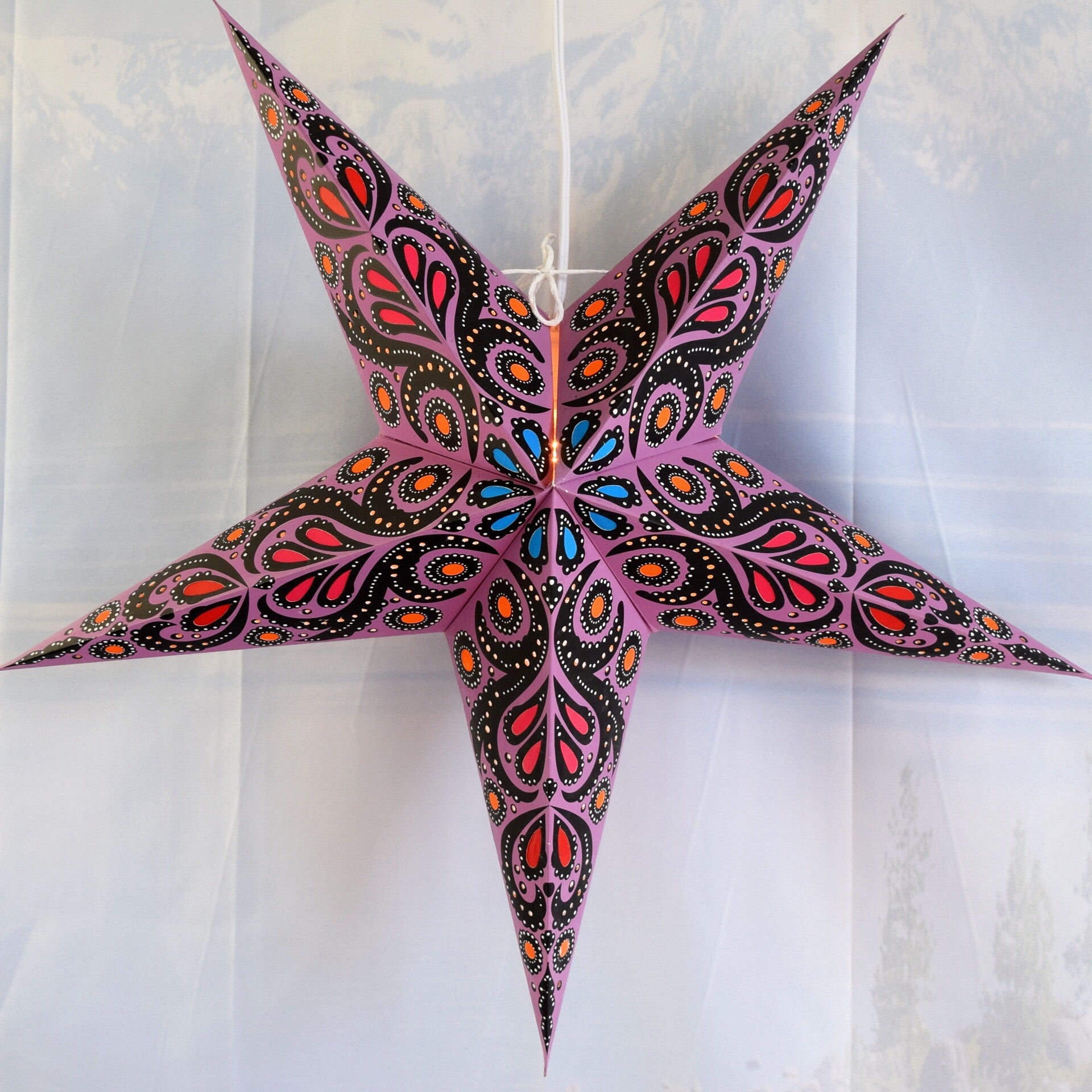 24 Inch Purple Astral Bloom Paper Star Lantern - Decorative Hanging Light for Bedroom, Wedding, Party & Outdoor Decor