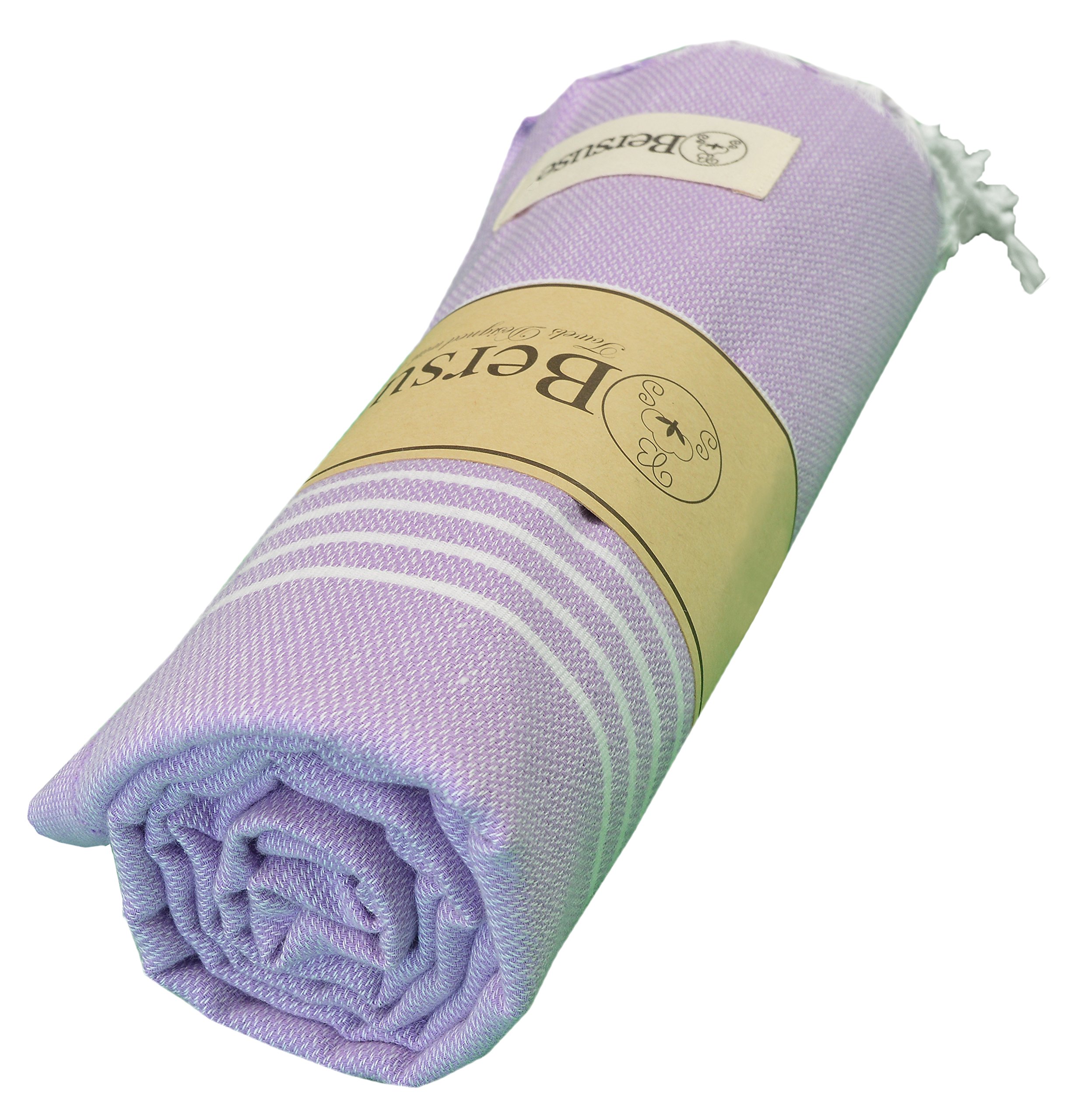 Premium 100% Cotton Turkish Beach Towels - Large 37x70 Inches, Quick-Dry, Sand-Free & Lightweight - Anatolia Collection Peshtemal Towels (Set of 6, Lilac) for Beach, Pool, Yoga & Travel