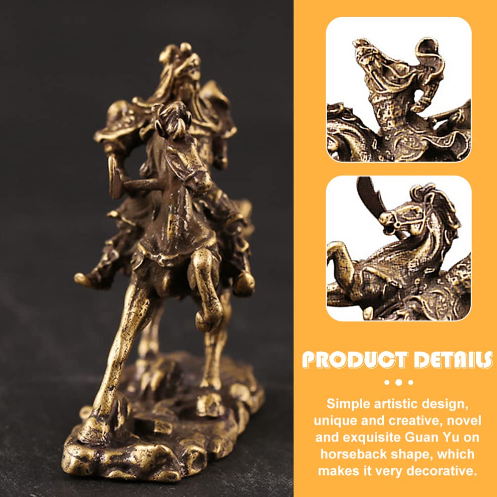 Guan Yu on Horseback Brass Ornament - Desktop Decor for Home & Office - Chinese Warrior Statue for Feng Shui, Collectibles, and Gift Giving
