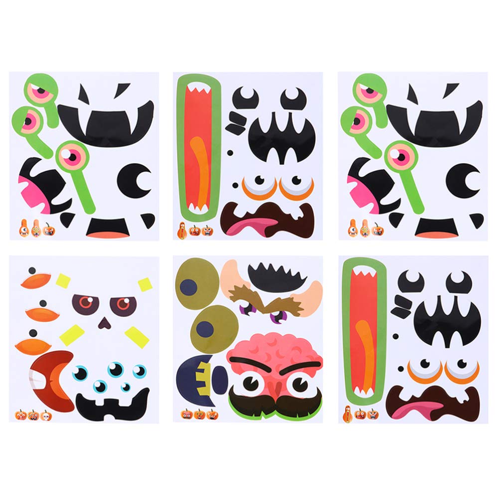 COHEALI 6Pcs Halloween Pumpkin Stickers for Kids - DIY Face Decals, Trick or Treat Party Favors & Home Decor | Perfect for Halloween Crafts, Classroom Activities & Pumpkin Decorating