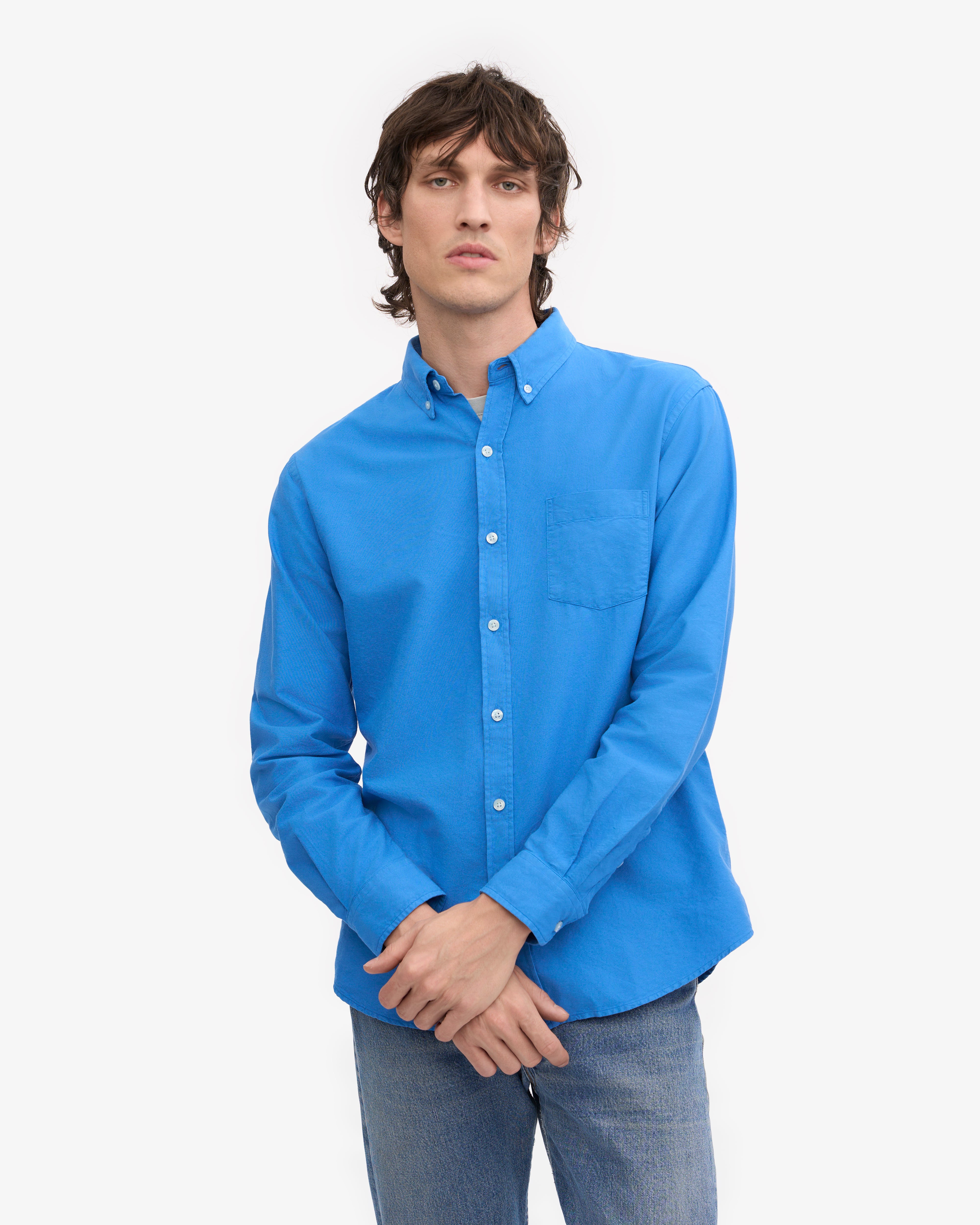 Premium Organic Cotton Button Down Shirt for Men - Soft & Breathable Pacific Blue Casual Dress Shirt - Perfect for Office, Business Meetings & Smart Casual Outfits