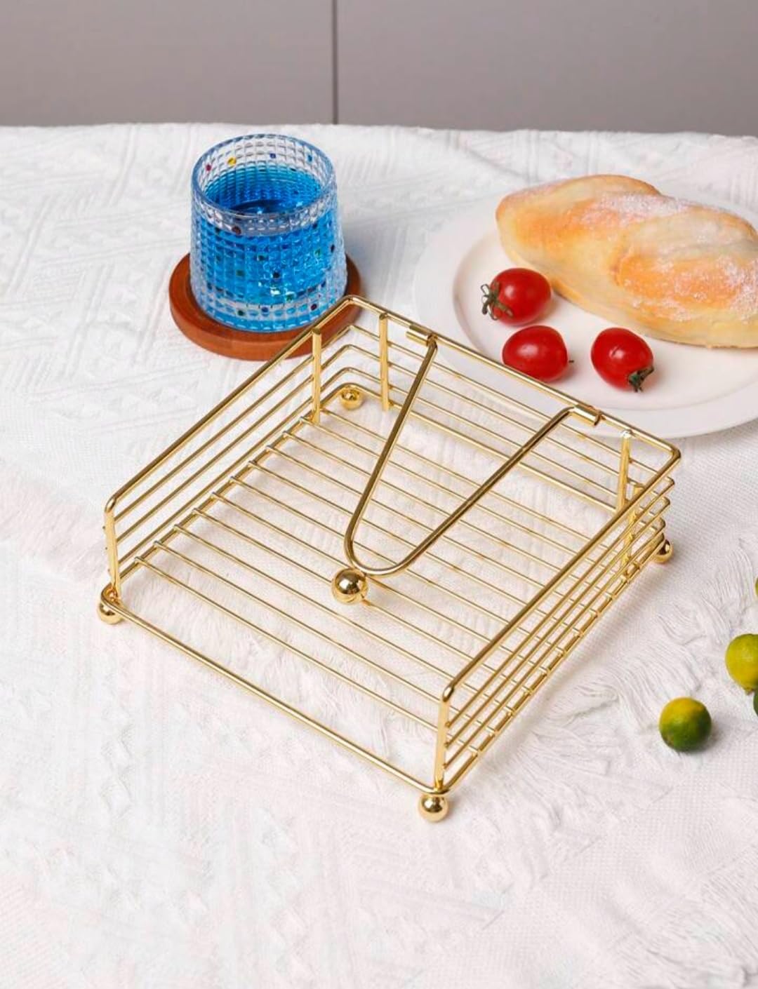 CentraLit Modern Square Napkin Holder with Weighted Arm - Gold Tissue Paper Dispenser for Kitchen, Dining Table, Restaurant, Farmhouse - Perfect for Home Decor, Hotel Tableware & Diwali Decoration - Durable & Stylish Tabletop Organizer