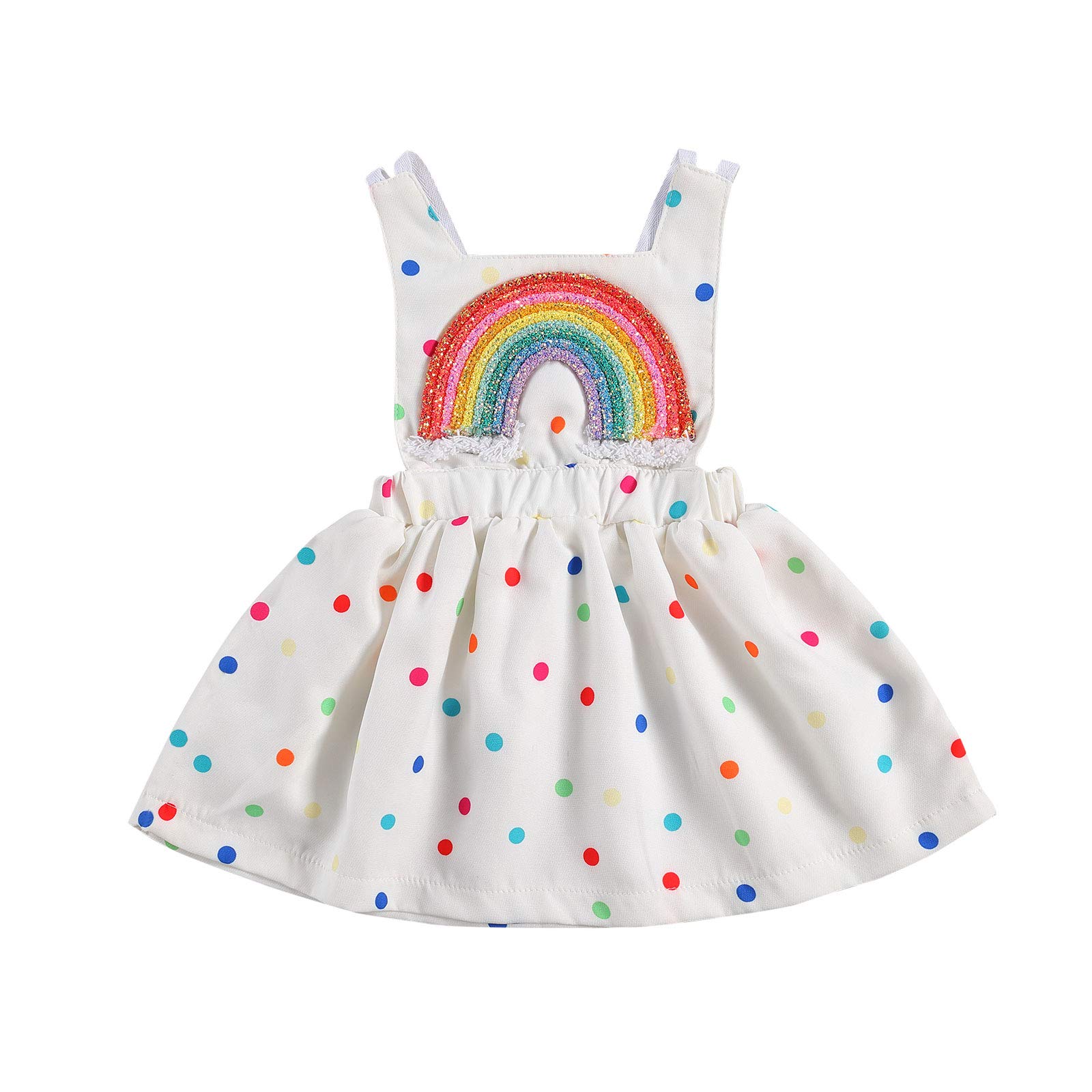 Toddler Baby Girl Summer Dress - Sleeveless Rainbow Print Princess Sundress with Polka Dot Backless Design | Perfect for Birthday Parties, Beach Outings & Playdates