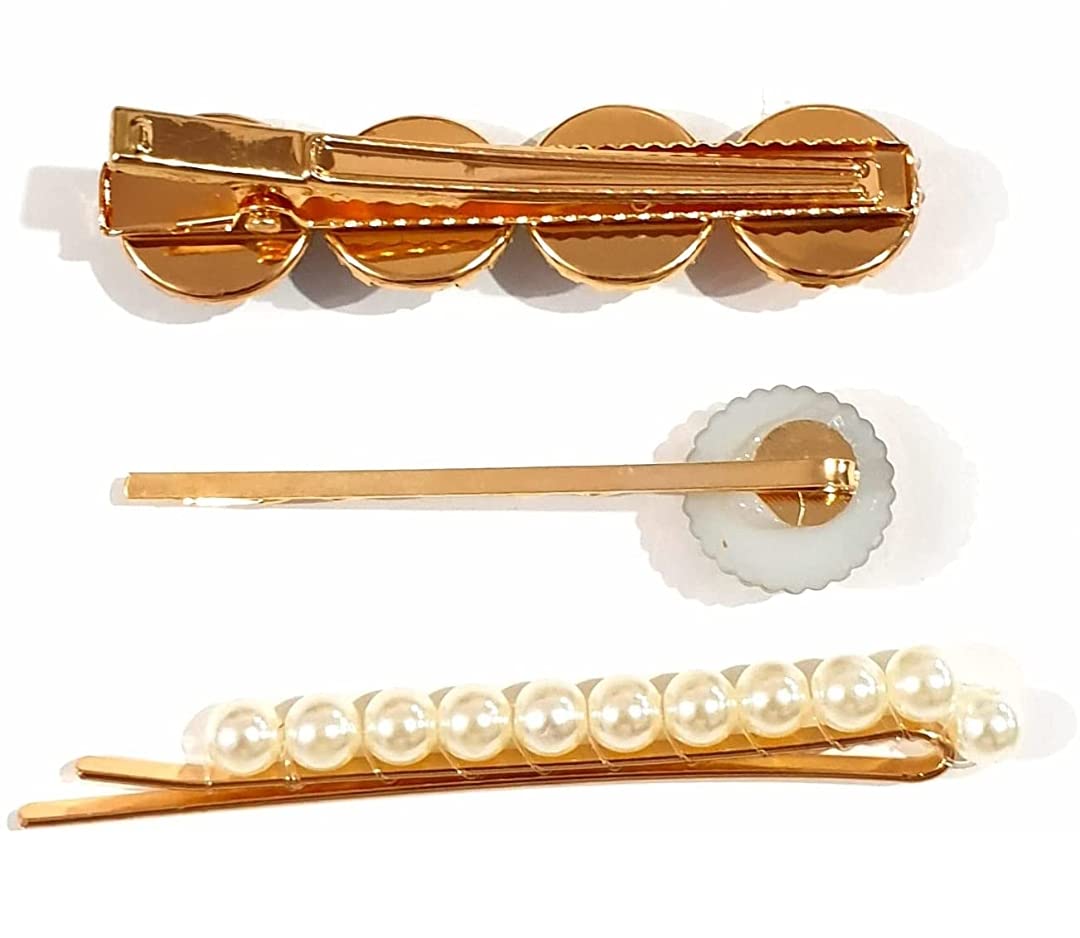 Elegant Korean Style Pearl Hair Clips for Women - Rhinestone Hair Barrettes & Hairpins Set of 3 (CLIP-2) | Perfect for Weddings, Parties & Everyday Fashion Accessories