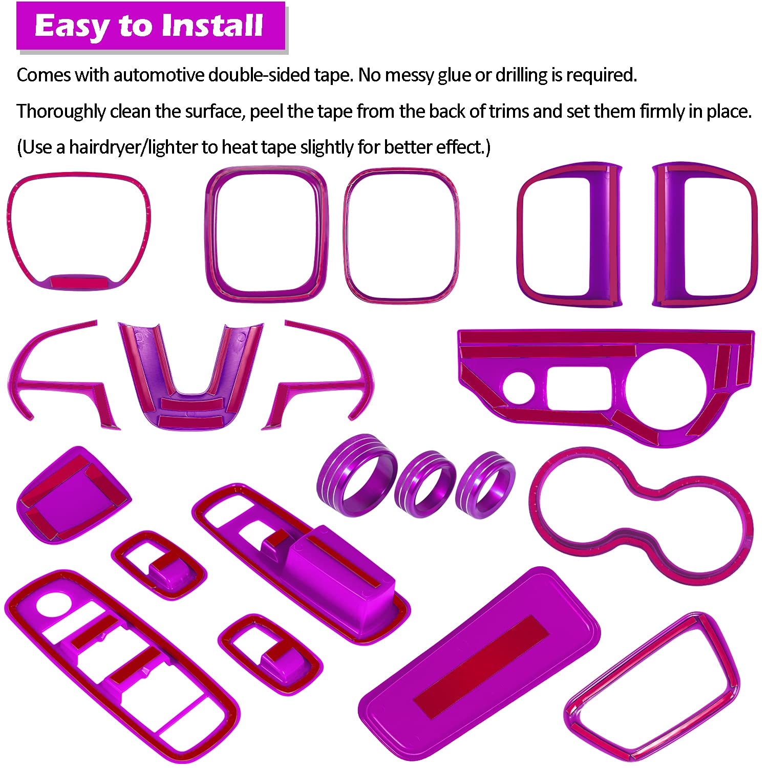20PCS Full Set Interior Accessories Trim Kit for Dodge Charger 2015-2024 | Headlight, Window, Gear Shift & AC Vent Covers | Custom Car Interior Upgrade | Perfect for Car Enthusiasts & DIY Modifications (Purple)